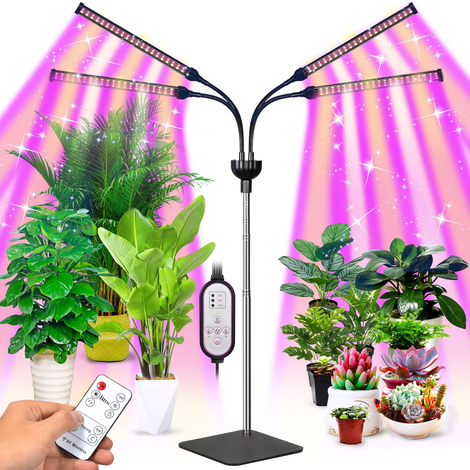 Grow Lights for Indoor Plants, 252 LEDs 4 in 1 Full Spectrum Plant Lights for Indoor Growing with Adjustable Brightness On/Off Switch and Timer, Plant Grow Light liftable Height for Plant Growth