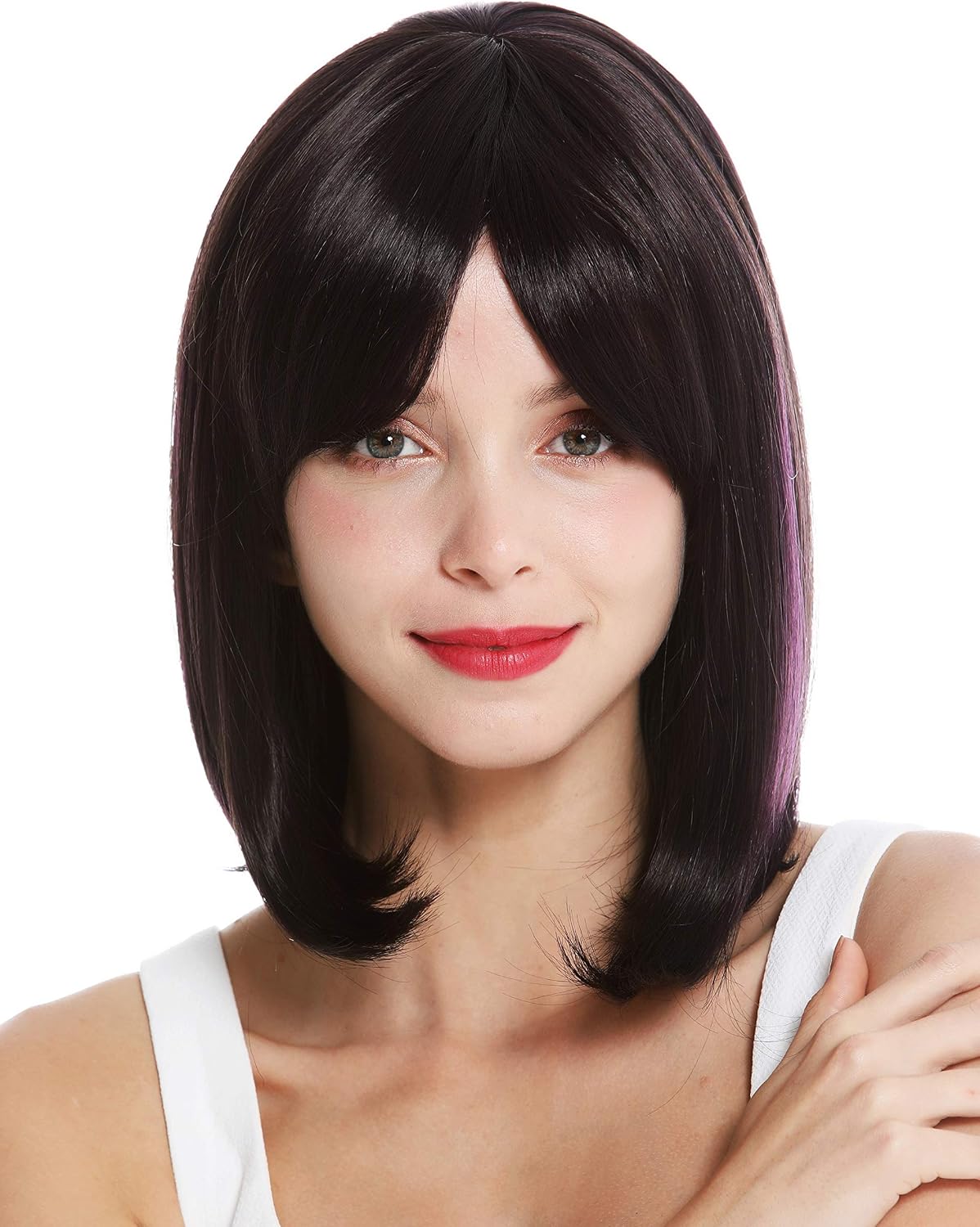 WIG ME UP - VK-3-3HDEEPVIOL quality women's wig short shoulder length long bob sleek Balayage dark brown violet highlights highlighted - Image 3