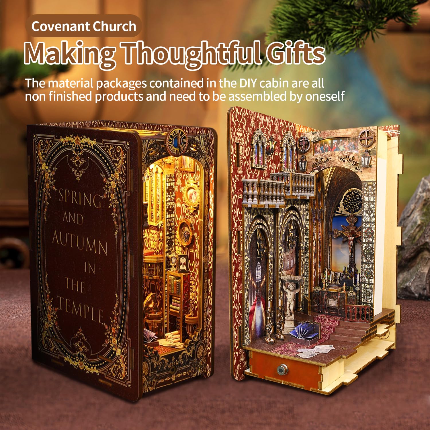 CRIOLPO DIY Book Nook Kit per Casa Delle Bambole Fai da Te in Miniatura Kit di Costruzione di Modellini con Mobili e Luce LED in Legno Book Scaffale Inserto Decorazione Regalo Creativo per Adolescent
