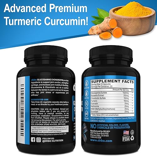 Miniatura 8 de Glucosamina, condroitina, MSM, cúrcuma, suplemento para la salud de las articulaciones, 2100 mg de hueso y articulaciones de rodilla, suplemento de