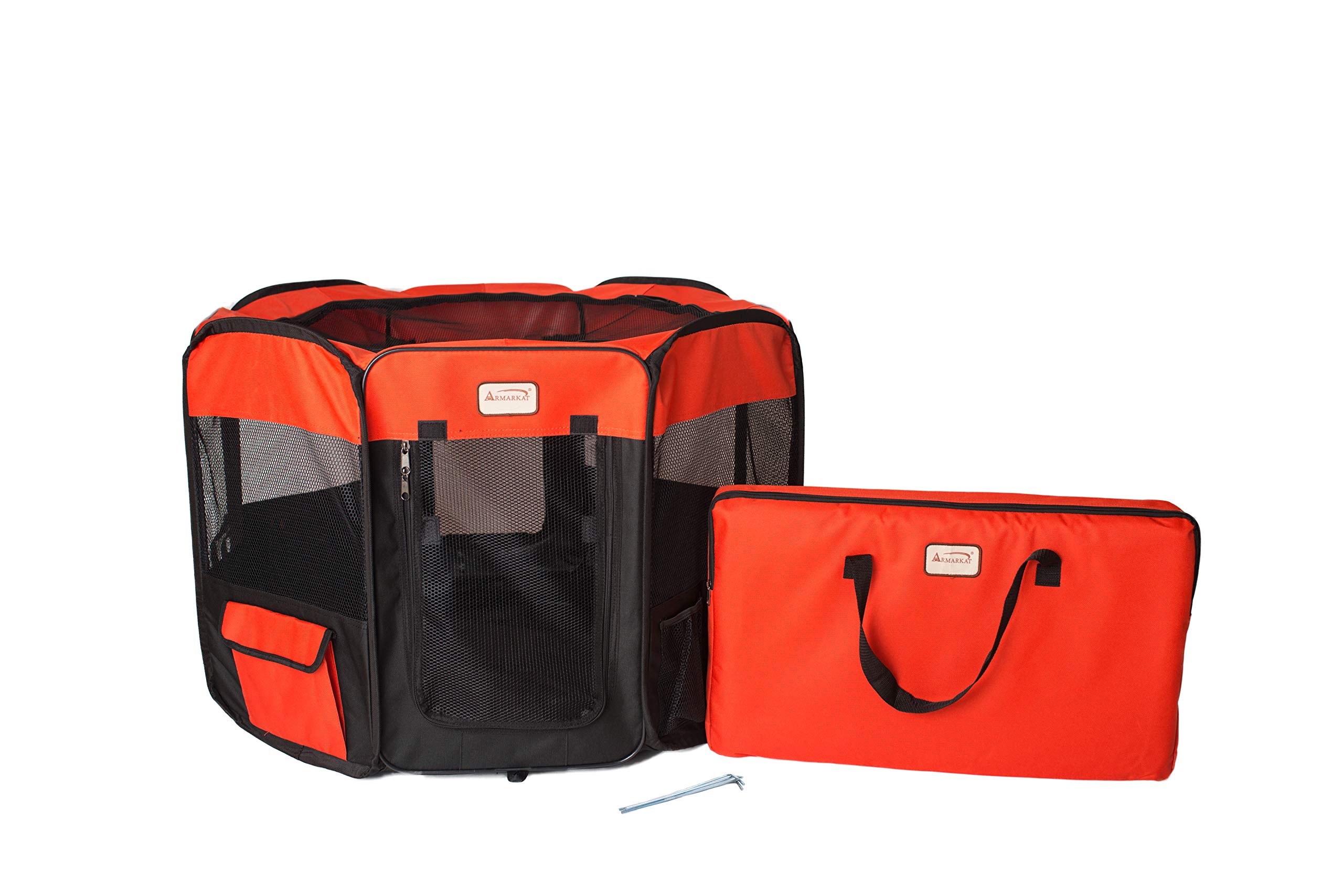 Armarkat Model PP002R-M Portable Pet Playpen in Black and Red Combo, Medium