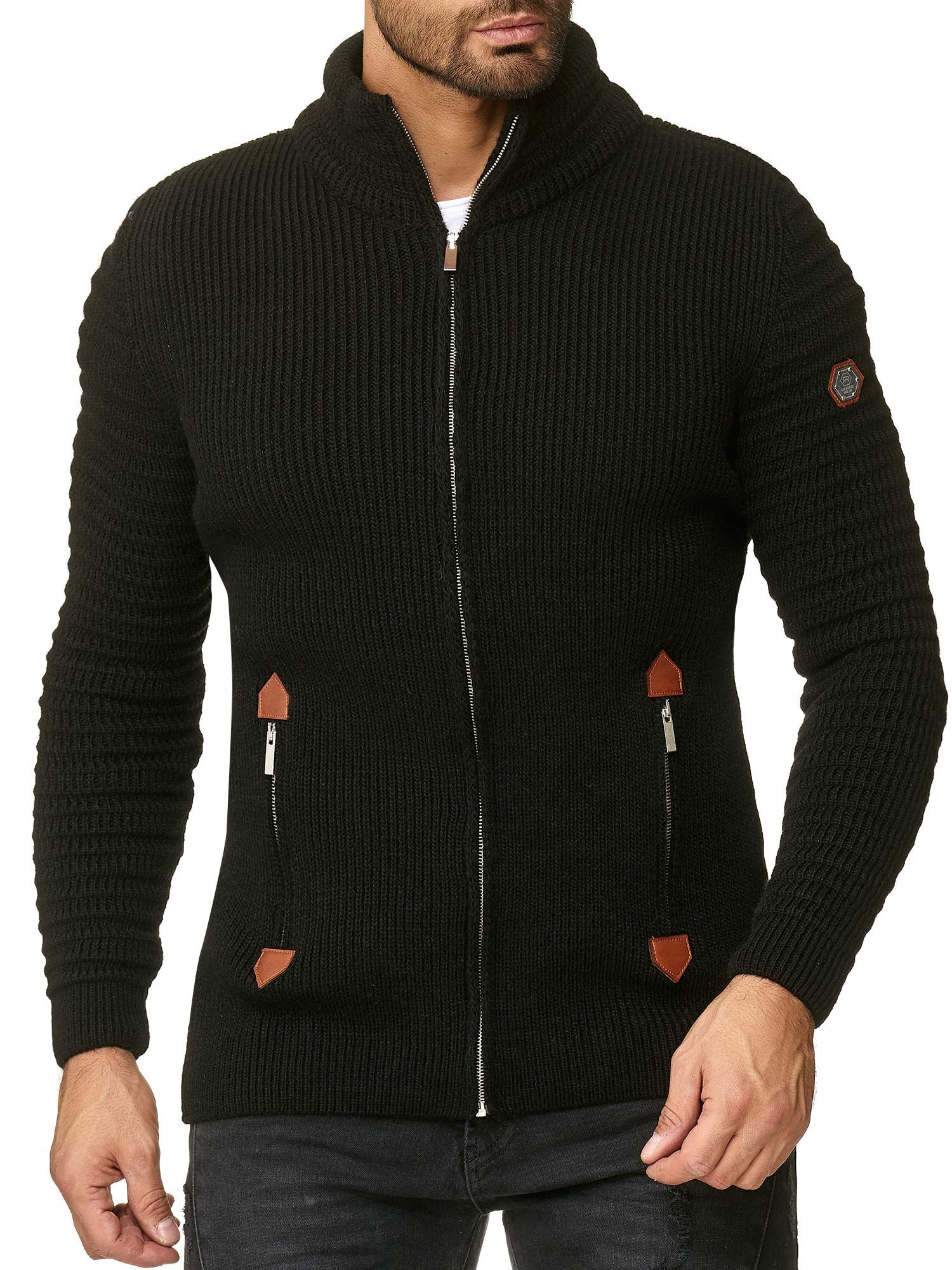 RED BRIDGE Cárdigan de Punto para Hombre con Cremallera y Cuello Alto