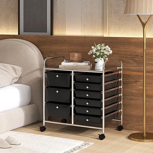 Vista 263 de LDAILY Carrito de almacenamiento con ruedas de 15 cajones, carrito rodante con cajones para aula, organizador de manualidades con ruedas con marco