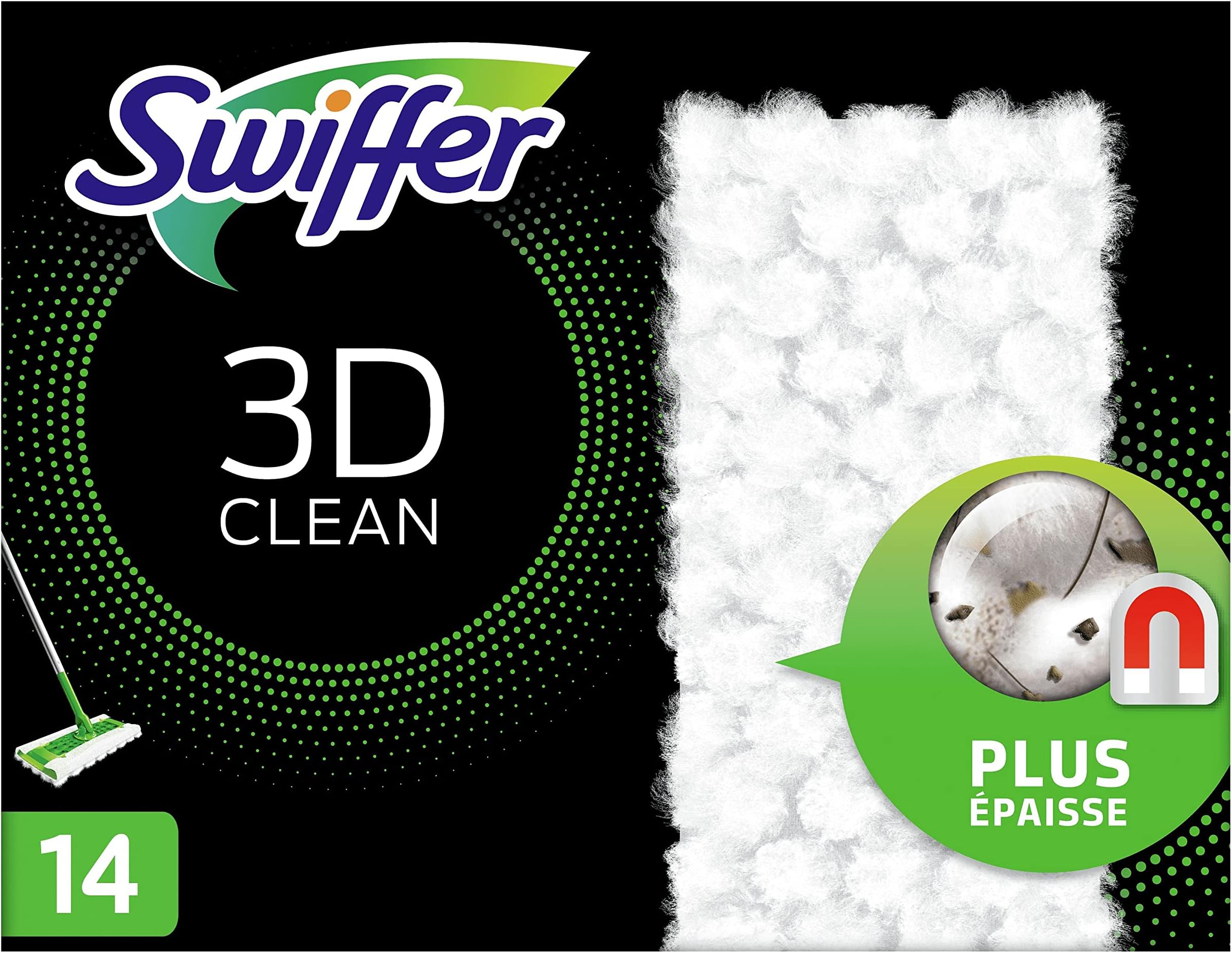 Swiffer 3D Dust Catcher Mop Refill Dry Wipes, 14 Cleaning Wipes, Catches and Retains Dust