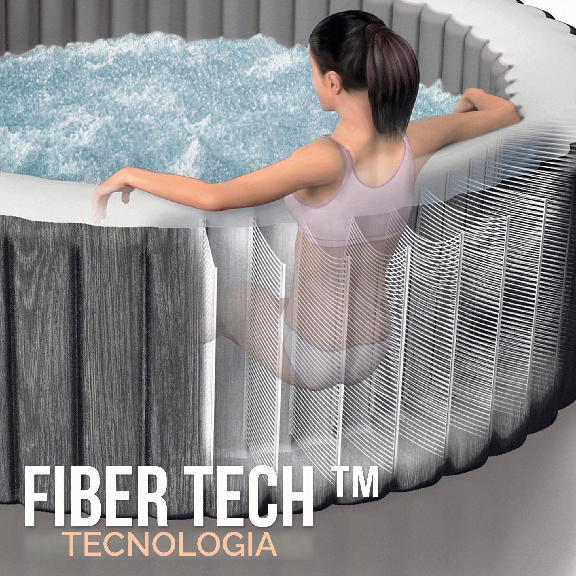 INTEX PureSpa Greywood Deluxe Whirlpool gonfiabile per 6 persone, 1098 l (216 x 71 cm), 170 getti massaggianti, sistema di riscaldamento da 2200 W, controllo app, sistema di addolcimento dell'acqua e