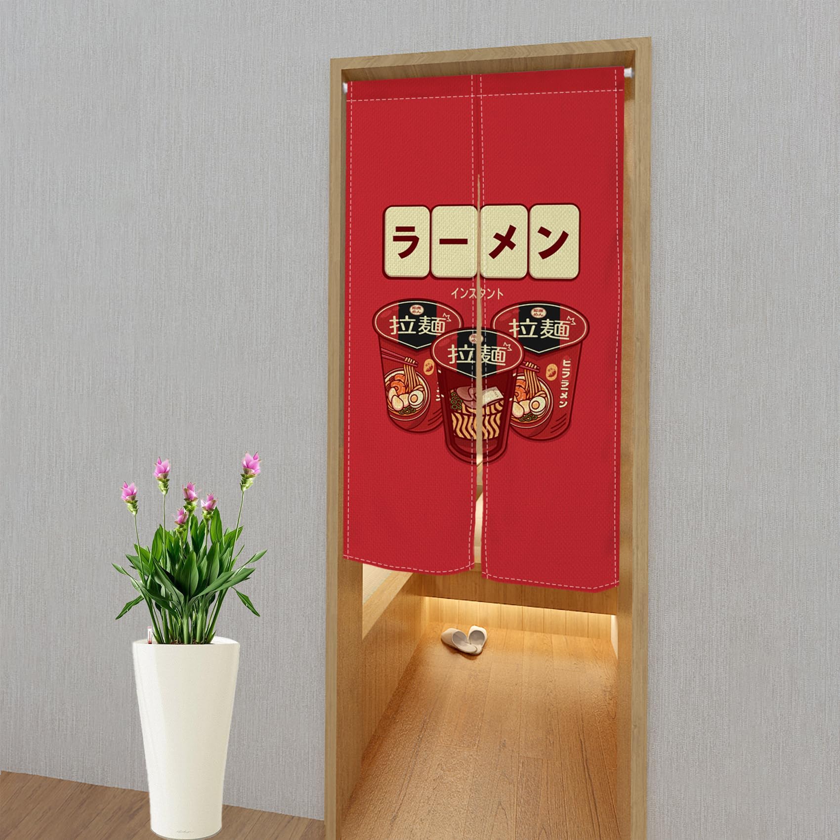 Amazon｜のれん Qinunipoto ラーメン 拉麺 赤柄 暖簾 シンプル風 幅