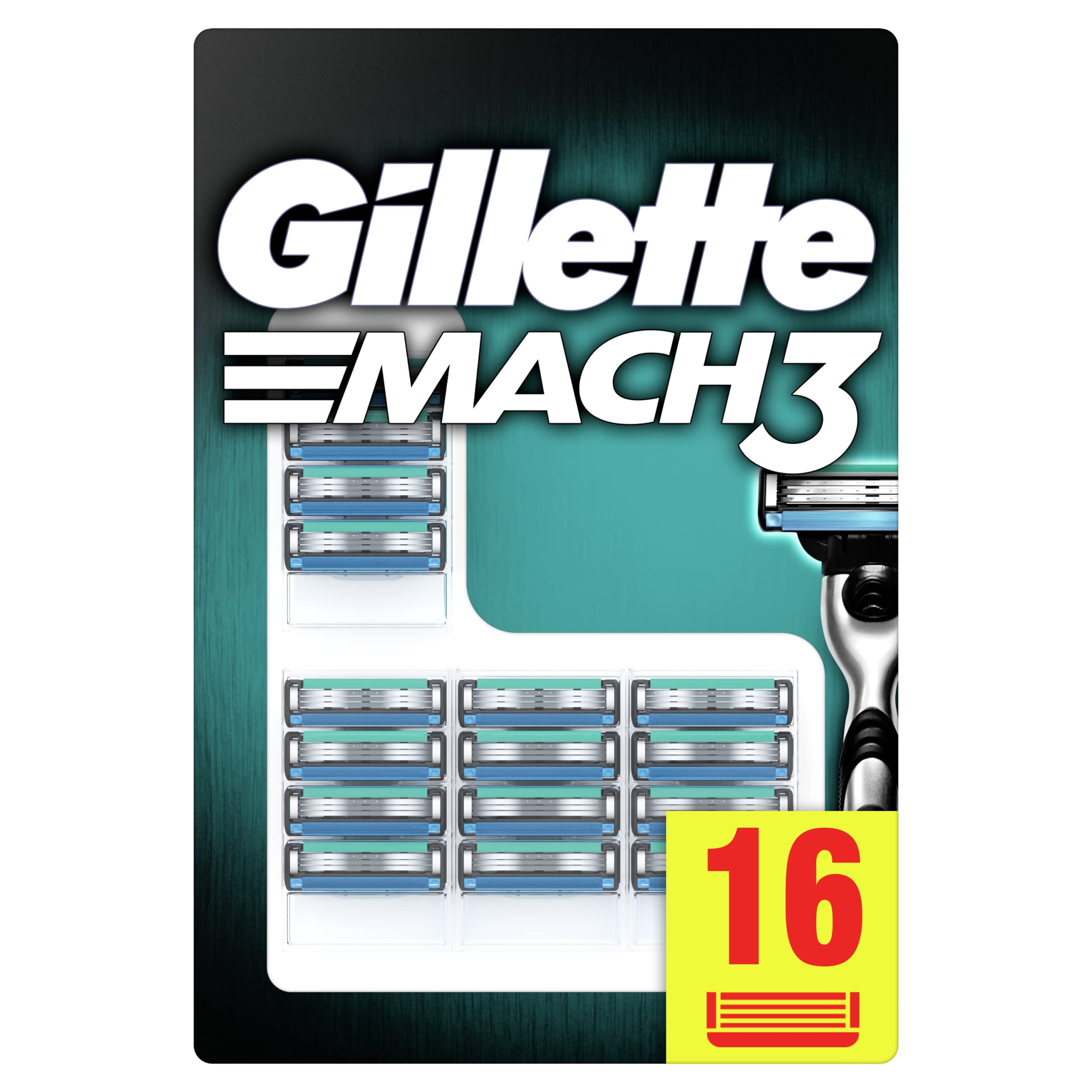 GilletteMach3 Replacement Razor Blades for Men, 16 Pcs Made of Precision Cut Steel Provides Shaving Up To 15 Times Per Blade