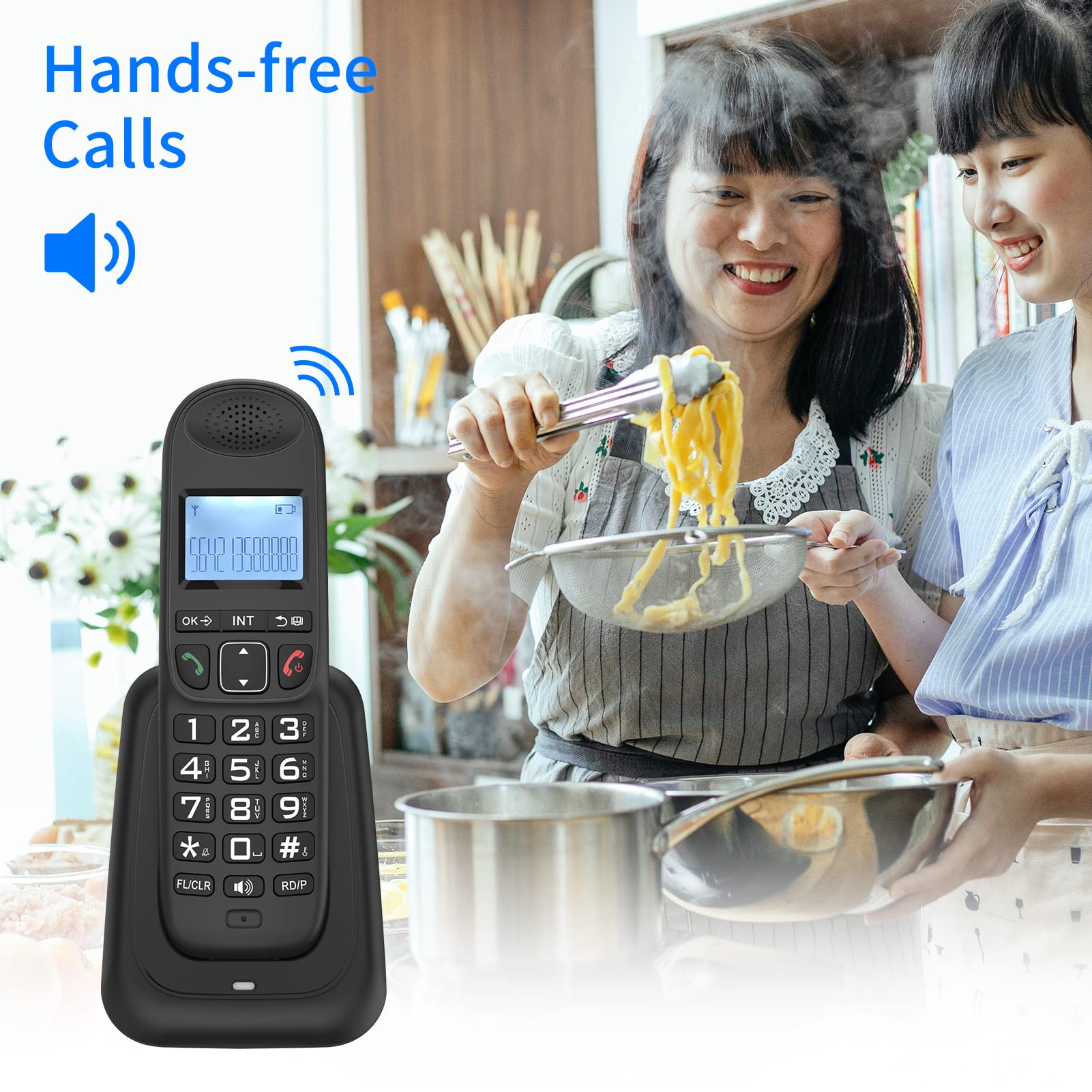 Expandable Cordless Phone System with 3 Lines Display Caller ID Support 5 Handsets Connection 50 Phone Book Memories Hands-free Calls Conference Call Mute Function 16 Languages for Office Maiju