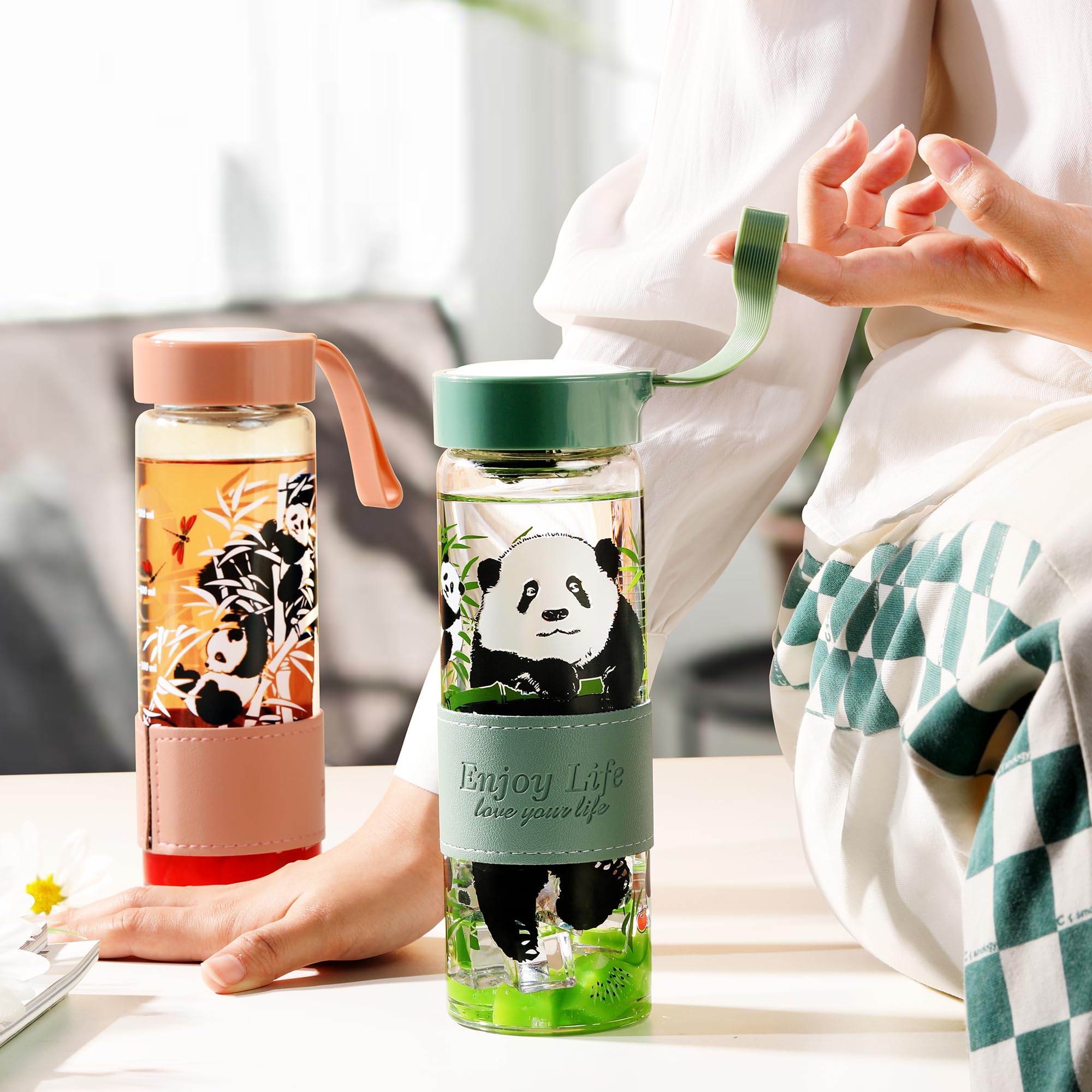 TDN Panda Lot De 4 Verres à Thé Avec Anses Et Couvercles - 400 Ml, Verres à Café Panda, Idéal Pour Latte, Cappuccino, Thé Et Cadeaux