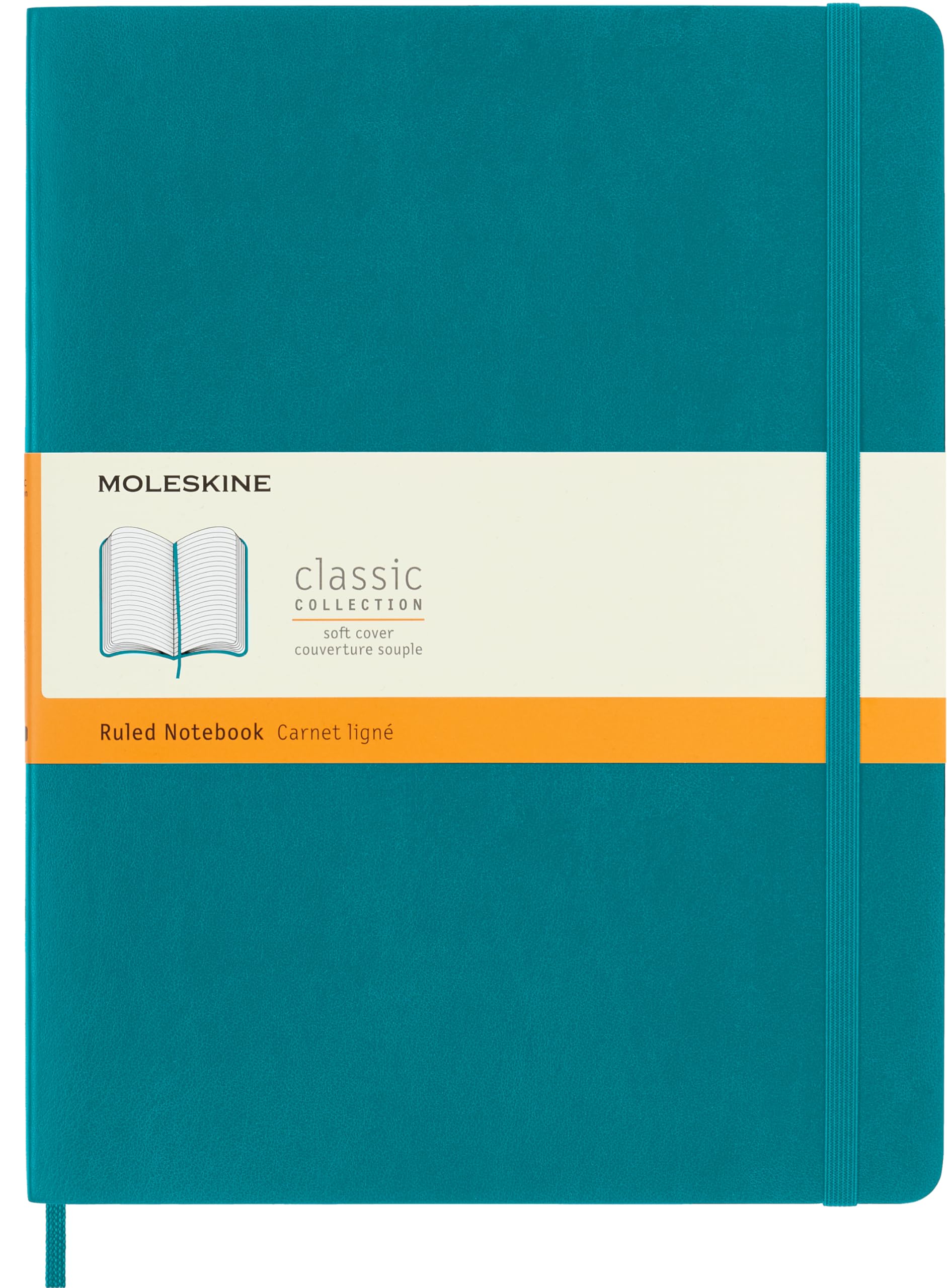 Moleskine Classic Notebook, Soft Cover, XL (7.5" x 9.5") Ruled, Underwater Blue, 192 Pages