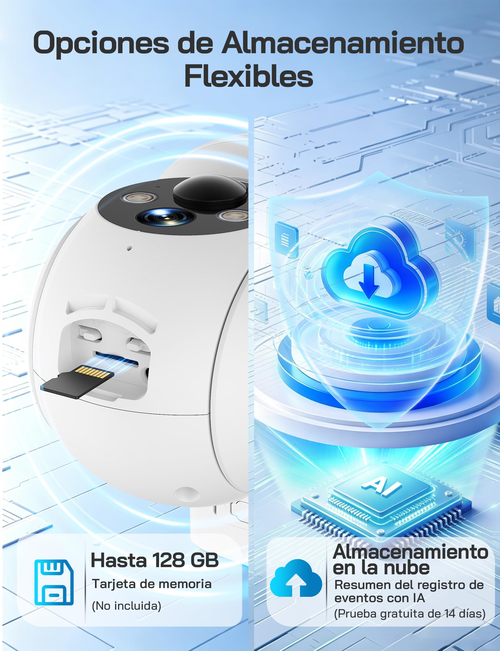 WOLFANG Cámara de Seguridad Solar 1080P para Exteriores, cámara WiFi PTZ de 360° (Solo 2.4G), detección de Movimiento PIR, visión Nocturna a Color, Audio bidireccional, IP65, Funciona con Alexa y