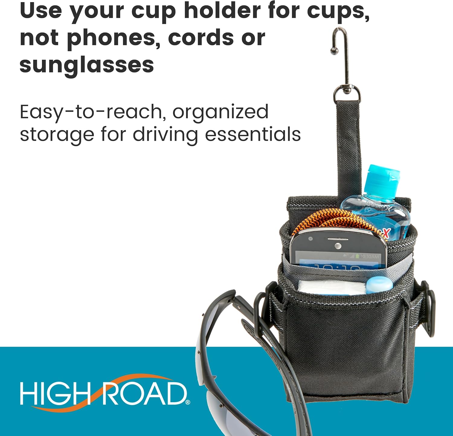 High Road DriverPockets Car Pouch - Air Vent Pocket and Vent Cell Phone Holder for Car - Front Seat Organizer with 3 Pockets, Hanging Hooks and Charging Port