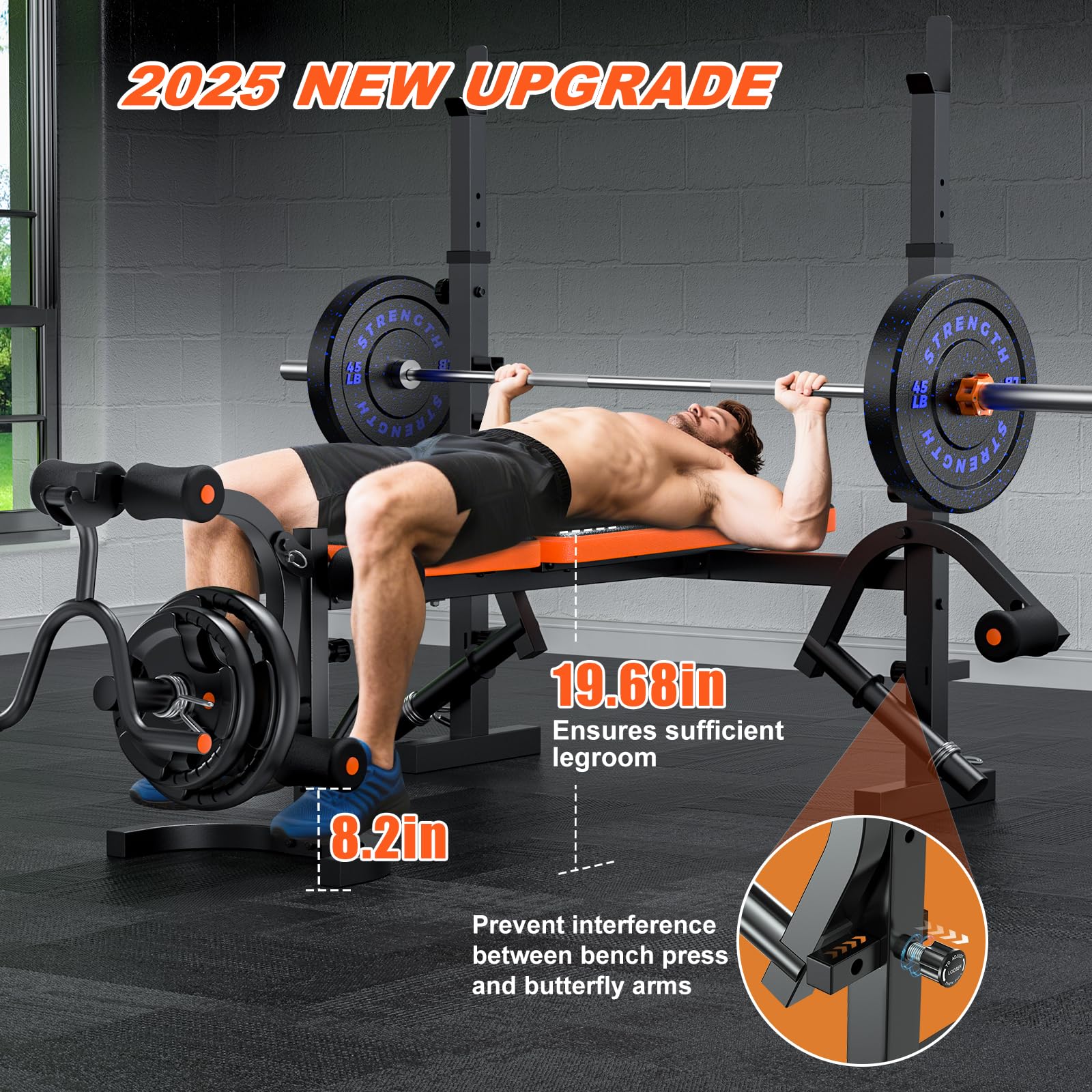 Adjustable Weight Bench with Leg Extension, Preacher Curl & Butterfly Arm, 990lbs Heavy Duty Bench Press for Full Body Home Gym Workout