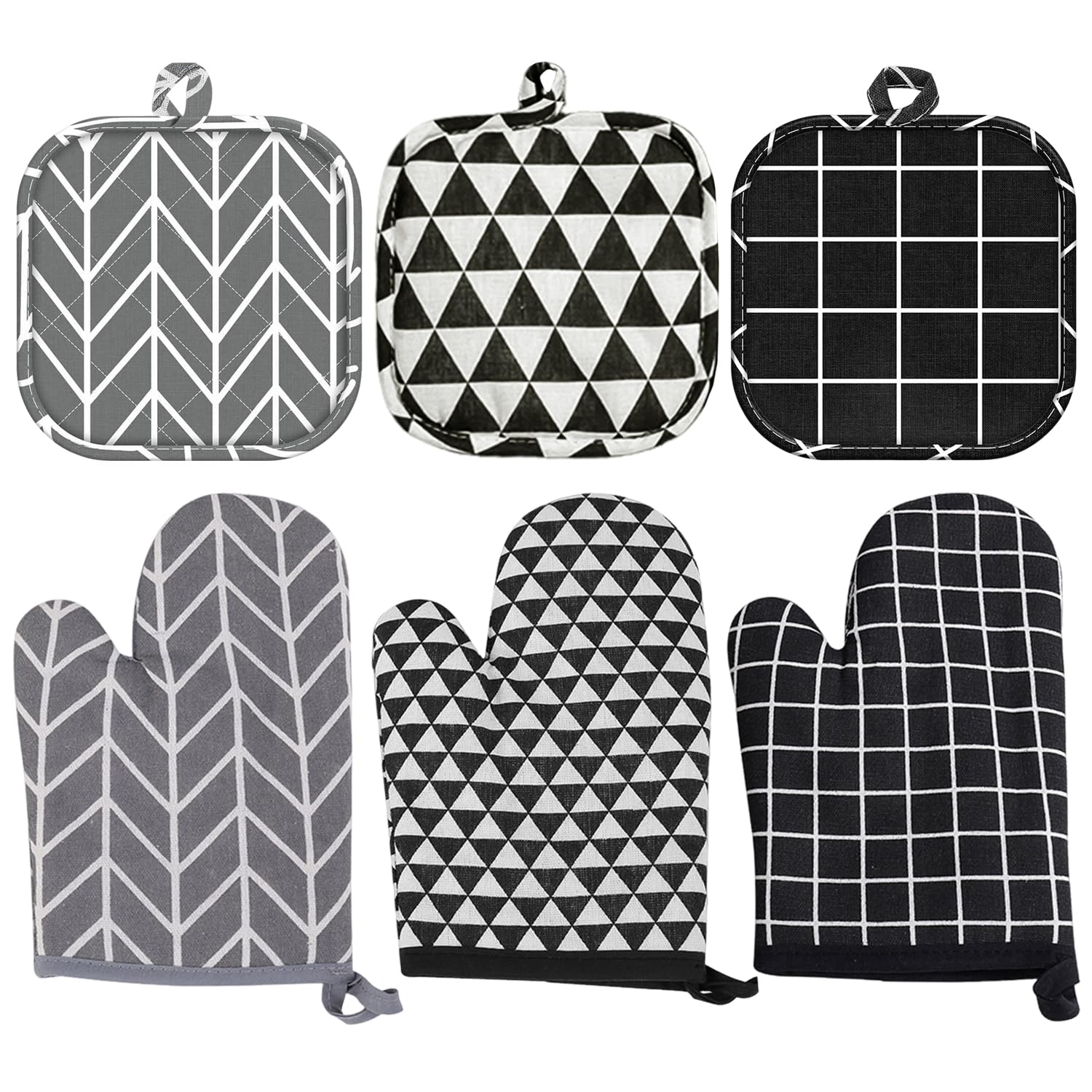 Eowvisn White 3 Pieces Of Heat-Resistant Cloth Mats And 3 Pieces Of Gloves, Multifunctional Anti-Scalding Pot Mats, Cotton And Linen Baking Gloves, Kitchen Baking Supplies.