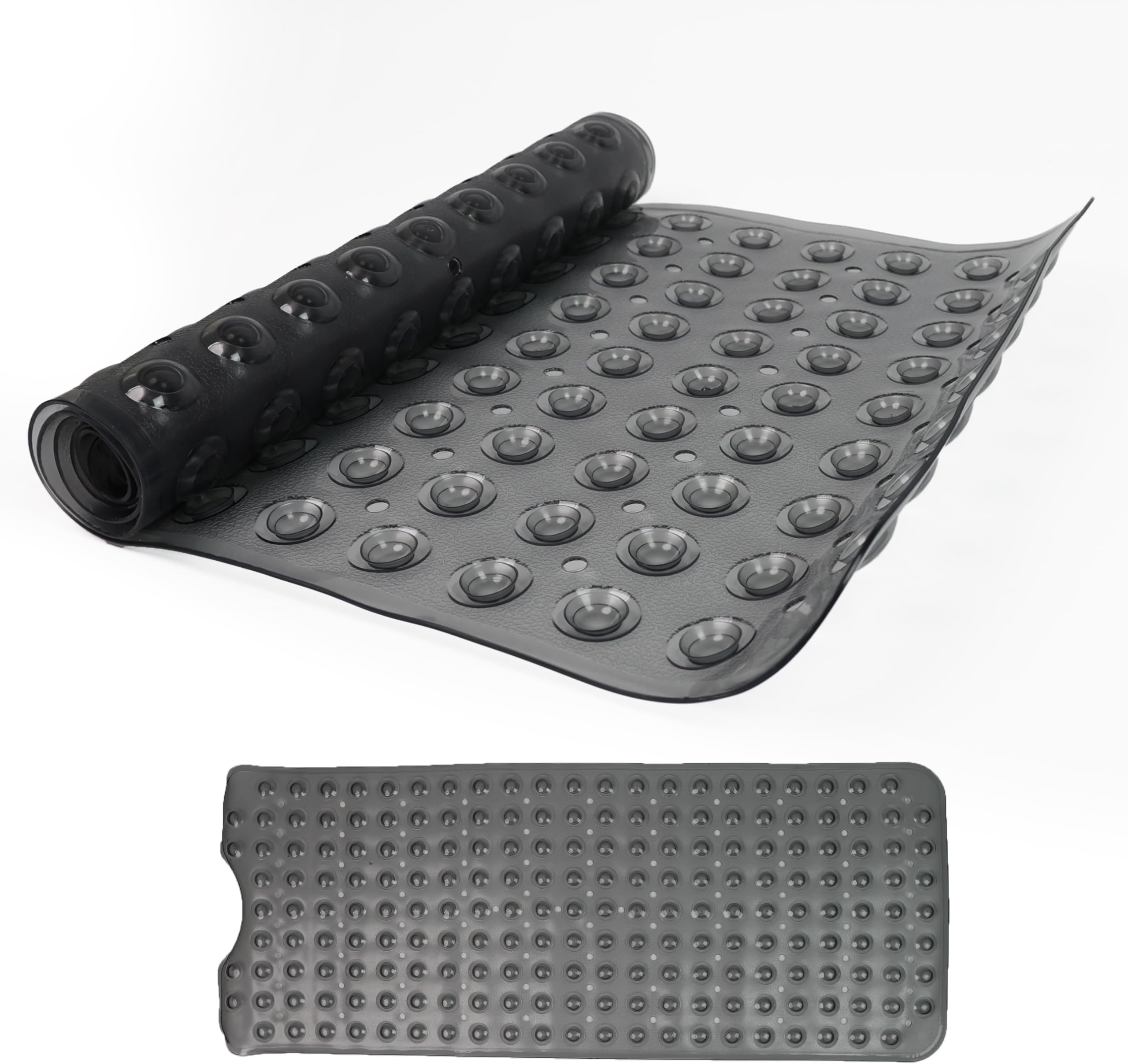 DIVCHI Shower Bath Mat Non Slip Anti Mould & Mildew With Strong Suction Cups Grip And Drain Holes Soft Rubber Shower Mats - Bathroom Mat Machine Washable (Grey, 100 x 40cm)