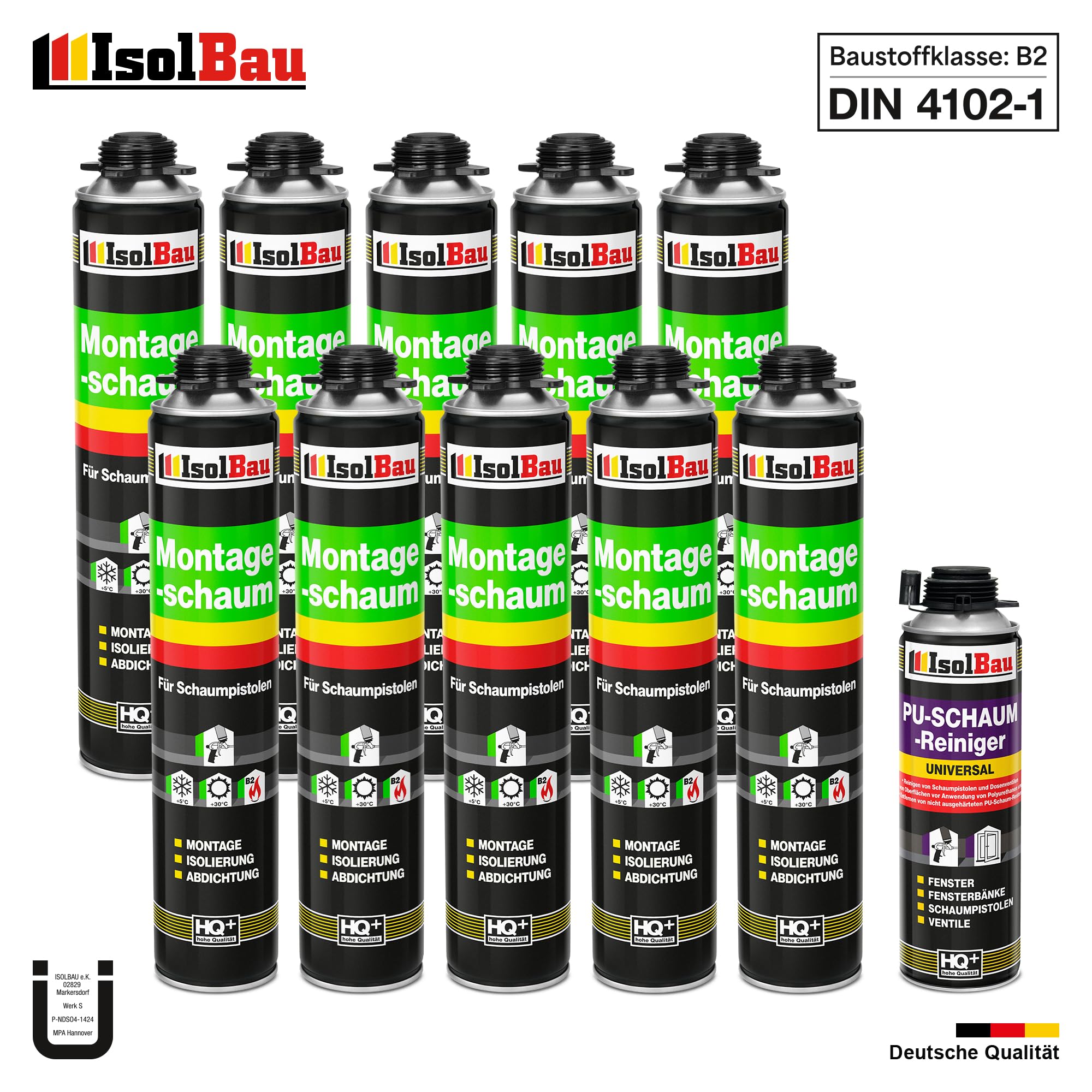 Lot de 10 flacons de 750 ml de mousse expansive monocomposant à base de polyuréthane + 1 nettoyant