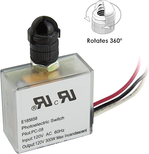 Miniatura 3 de Solus PC-08-KIT - Interruptor automático de fotocélula del atardecer al amanecer de 120 V para incandescente, fluorescente y LED, incluye capó