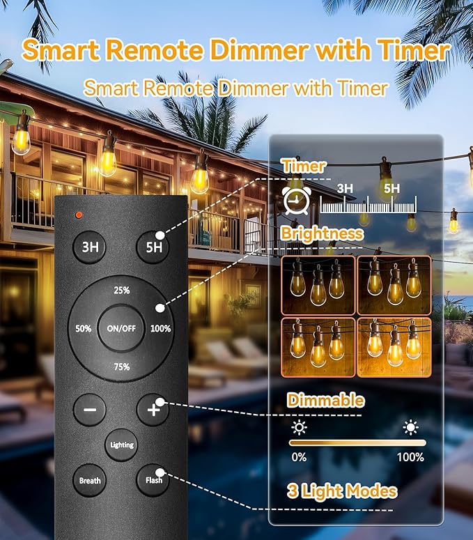 Luces Exteriores LED S14 15m Cortina Patio Impermeable con Control Remoto miniatura 3