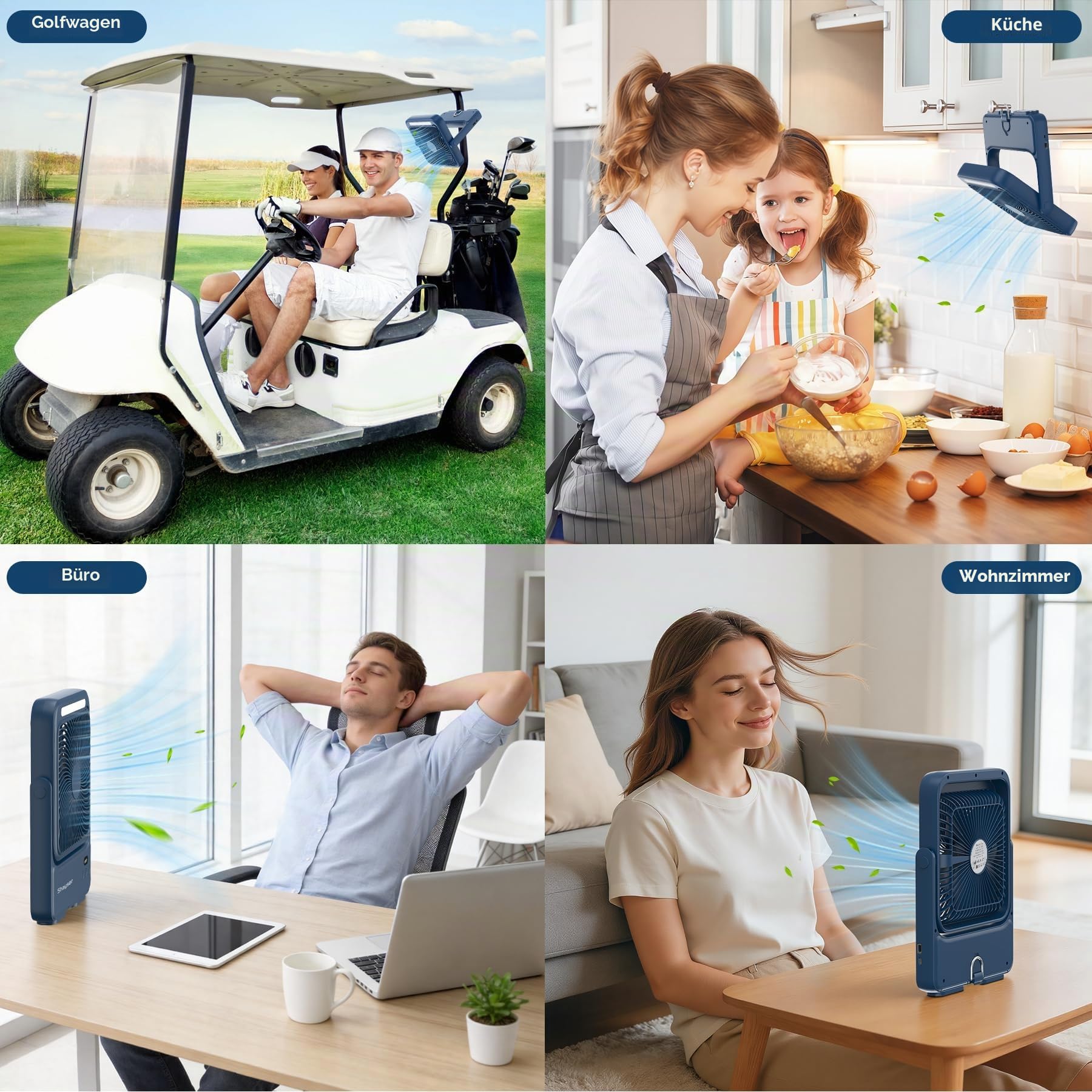 Ventilator 20000mAh Akku Tischventilator USB Camping Ventilatoren mit Lampe, 4 Getriebe,12-43 Std.Laufzeit,Smart Display,Lüfter Geräuscharm,Einfach zu Tragen,für Büro,Zuhause und im Freien (Blau)