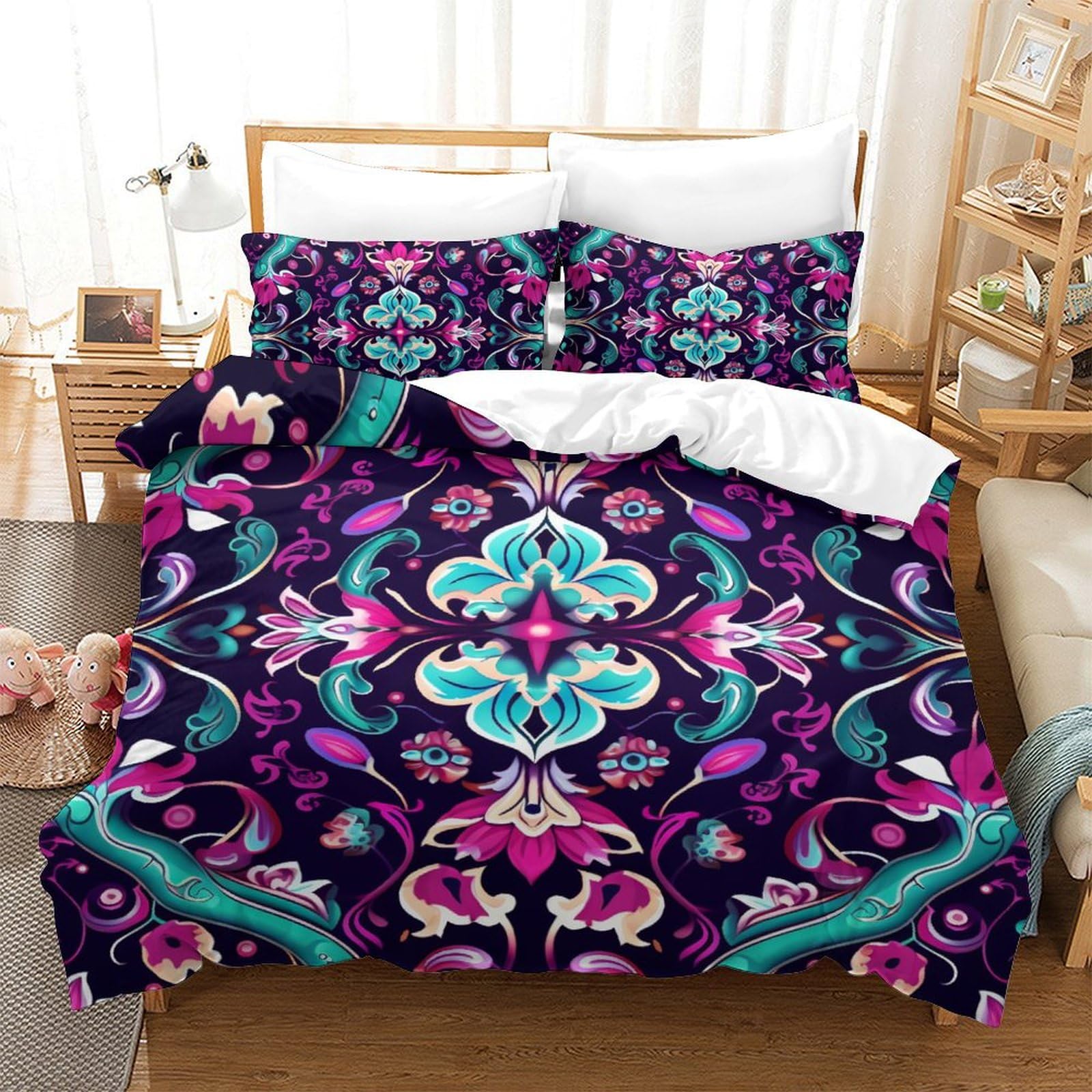 Housse de couette fleurs 3D imprimé microfibre douce lit double