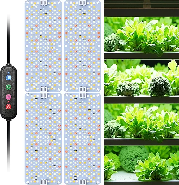 SDOVUERC Full Spectrum Grow Lights, 36W(Actual Power) Plant Grow Lights for Indoor Plants with Daisy Chain Function, Sunlike Spectrum,768 LEDs and 4/8/12/16/20H Timer for Seed Starting(Pack4)
