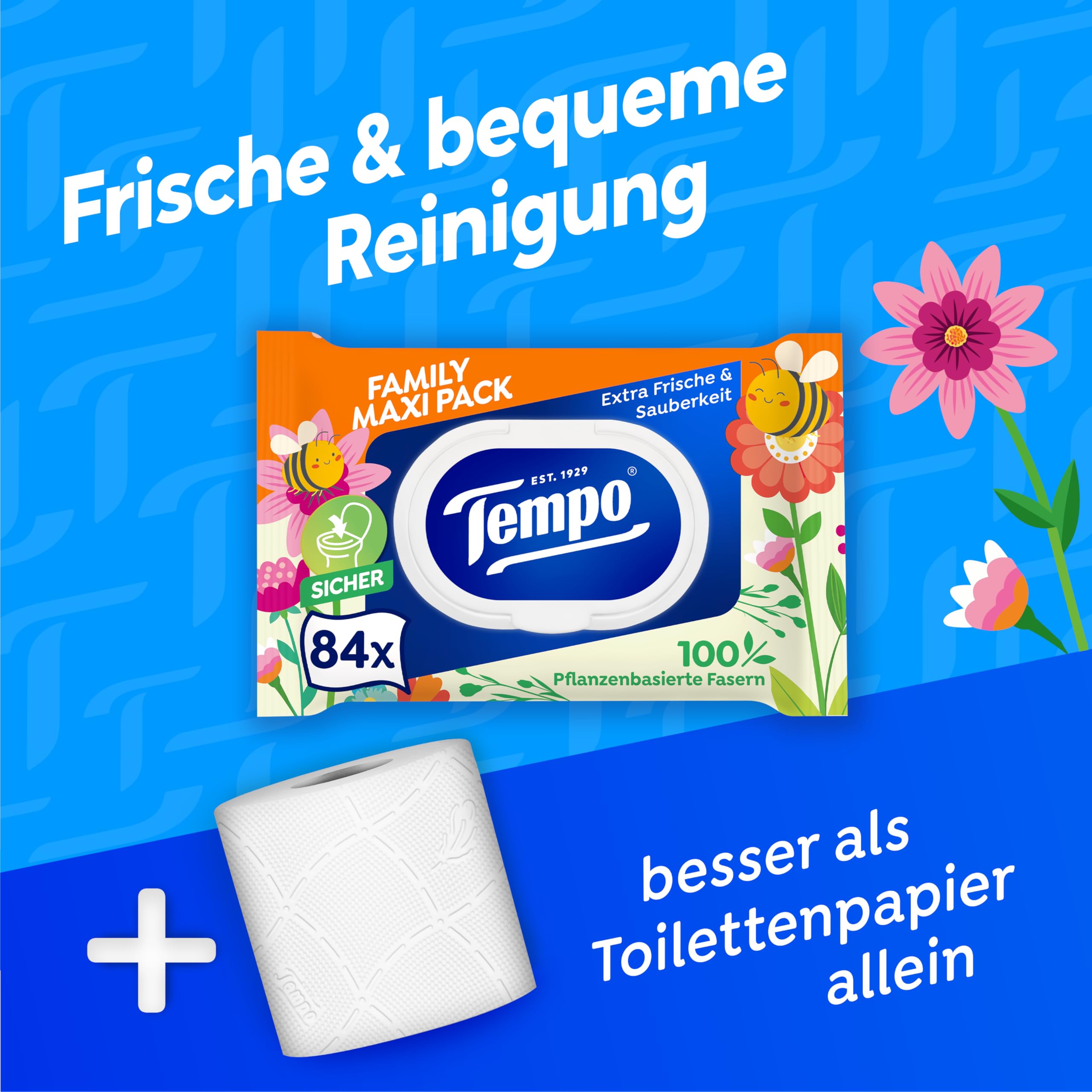 Tempo feuchtes Toilettentuch Maxi Pack_Vorteilspack_8 Stück mit jeweils 84 Tüchern