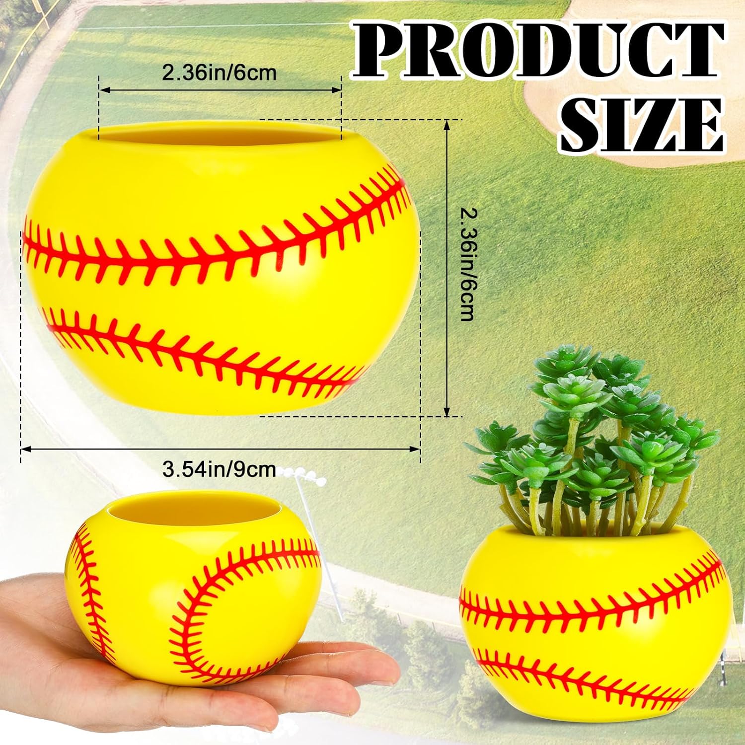 6 Pcs Softball Ceramic Theme Planter Decorations Sports Themed Home Office Table Flower Pots Decorations with Drainage