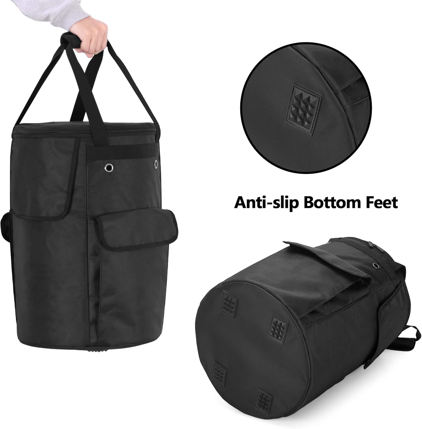 samdew Propane Tank Cover, 20 lb Propane Gas Tank Bag with Side Flip Flap and Stable Tabletop Feature, 2 Storage Pockets, Ventilated with 4 Holes, Water & Wear Resistant, Black, Bag Only