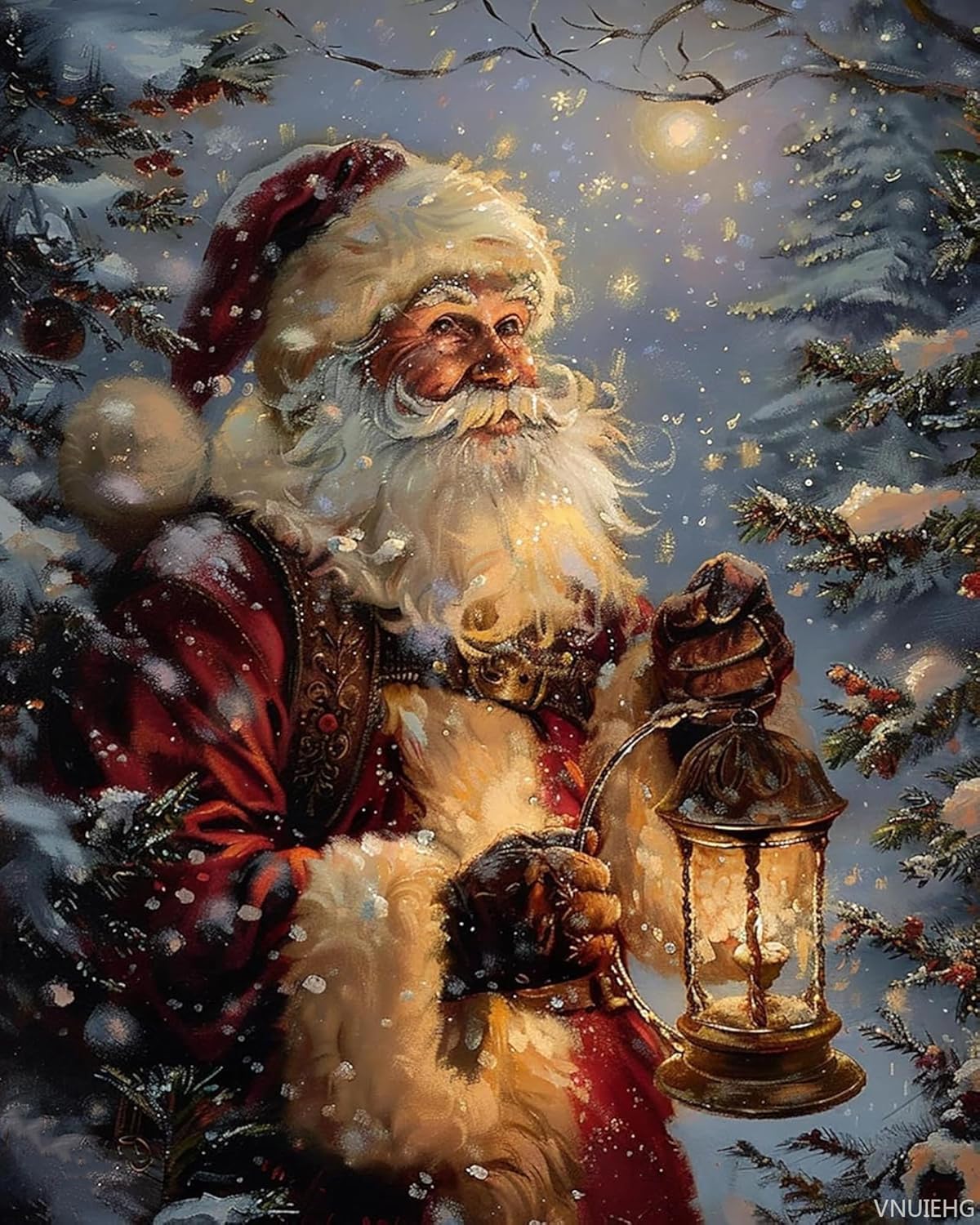 VNUIEHG Paint by Numbers Kit for Adults Santa Claus 40x50cm Canvas, Christmas Paint by Number Acrylic Paint Set Relaxing DIY Art for Beginners Experts Home Wall Decoration