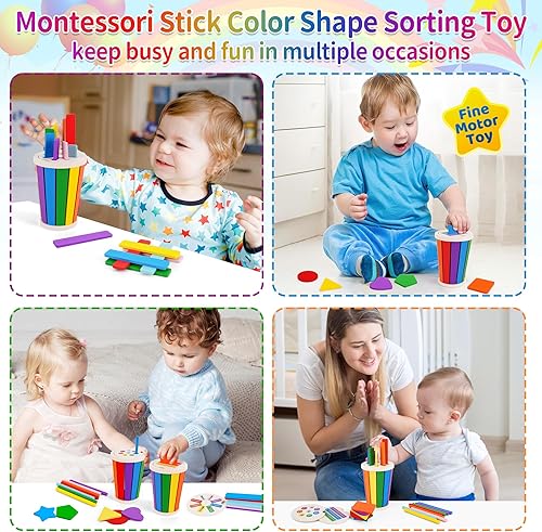 Miniatura 6 de FCSONU Juguetes Montessori para niños y niñas de 1, 2, 3 años, juguetes de aprendizaje para clasificar formas de color para edades de 2 a 4 años,