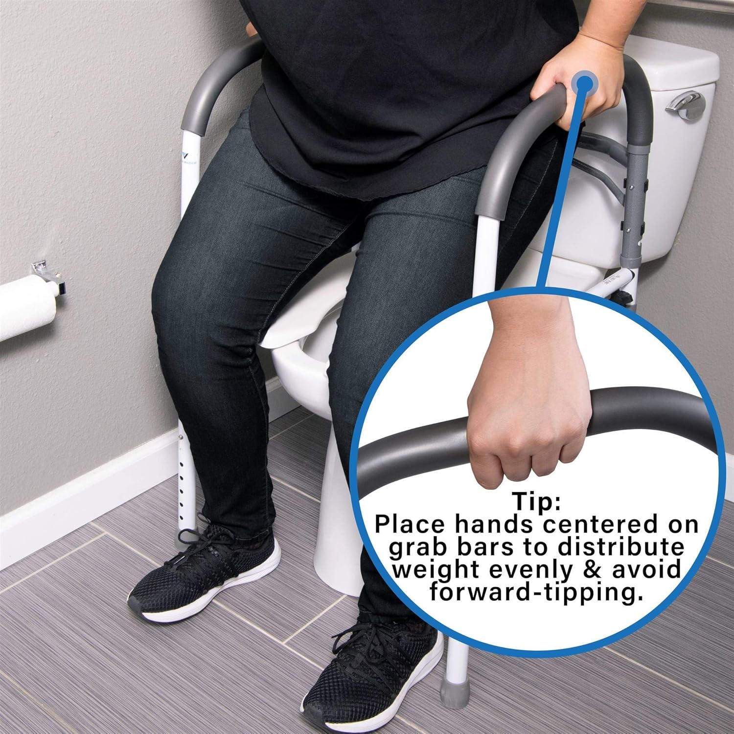 Vaunn Medical Raised Toilet Seat and Toilet Safety Frame Grab Bar Rail Bundle: Health & Personal Care