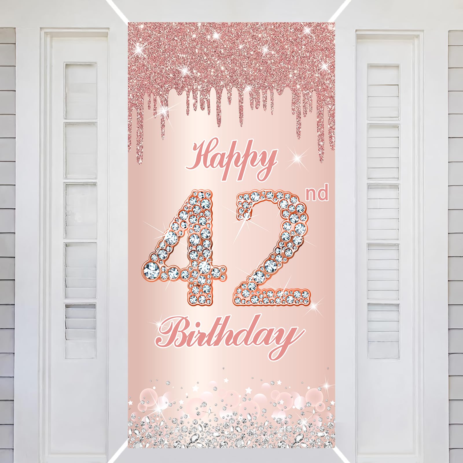 42nd Happy Birthday Decorations Door Banner Pink Rose Birthday Banner for Party Backdrop for Women Door Cover Party Decoration Supplies Poster — image 1