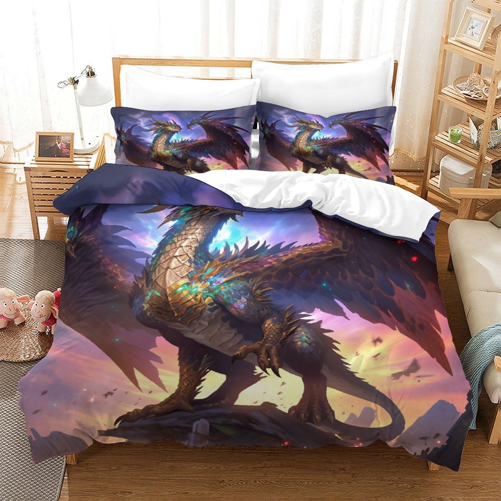 Flying Dragon Duvet Cover Sets For Kids Teens Soft Microfiber Quilt Cover 3D Printed Comforter Cover With Pillowcase Kids Bedding Set Accessories Gifts Present Single（140x200cm）