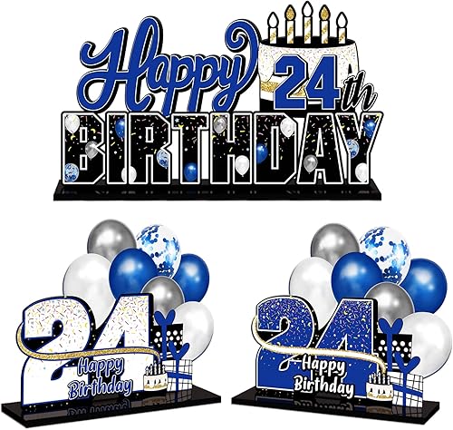 Miniatura 170 de LINGTEER Juego de centros de mesa de acrílico azul con texto en inglés «Happy 100th Birthday» – Decoración de regalo de fiesta de cumpleaños número