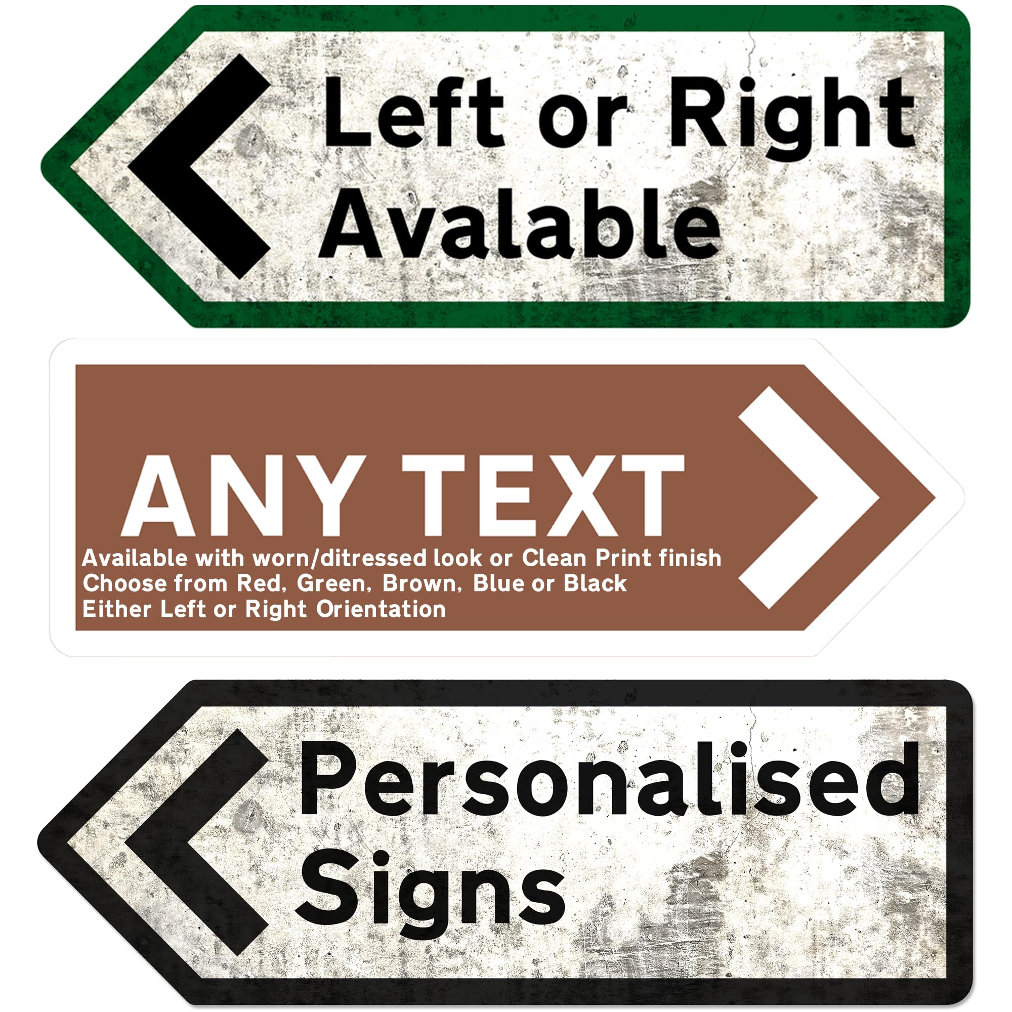 Personalised Metal Direction Arrow Sign, 10x29cm or 15x43cm, Multiple Colours, Left or Right Pointing