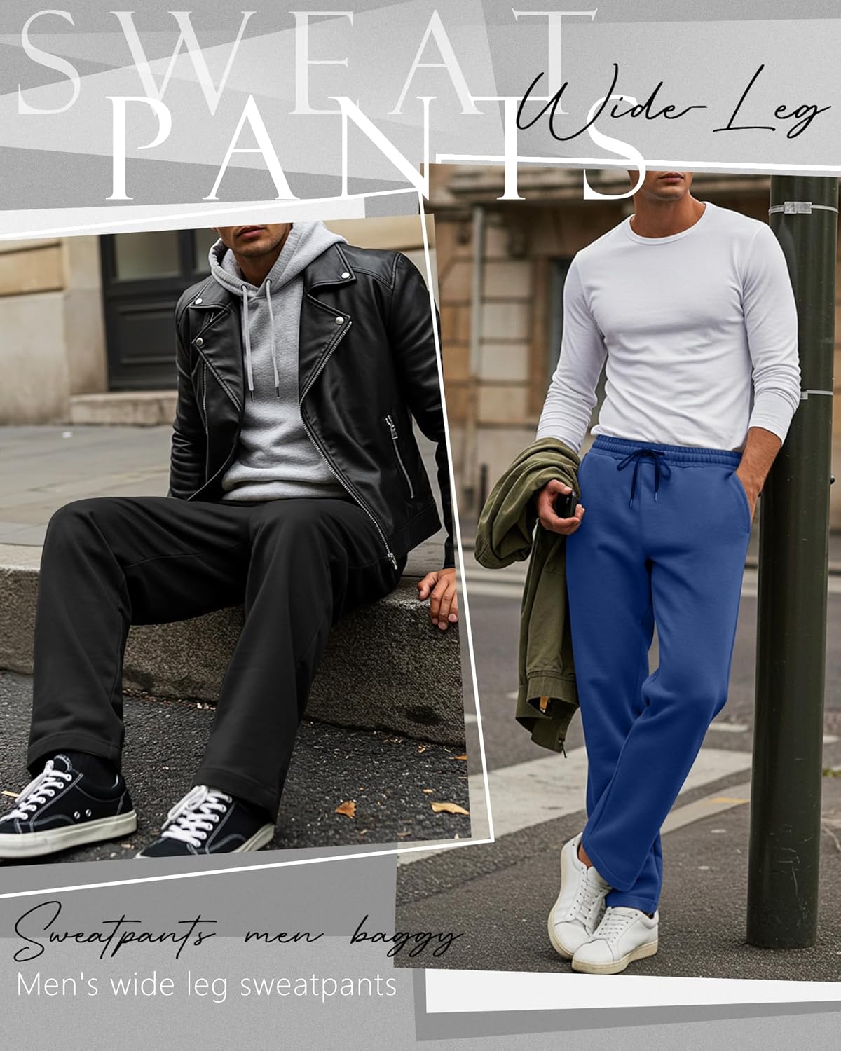 Neer 3 Pack Big and Tall Men's Sweatpants Elastic Waist Wide Leg Open Bottom Pants Athletic Workout Joggers with Pockets(Black, Khaki, Blue,XXL) - Image 3