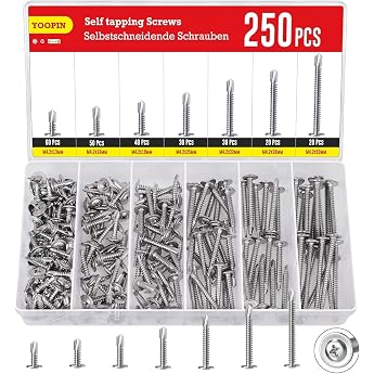 250pcs M4.2 Self Tapping Screws Stainless Steel Self tapping screws 50/38/32/25/19/16/13 mm. For wood metal panels and roof windows
