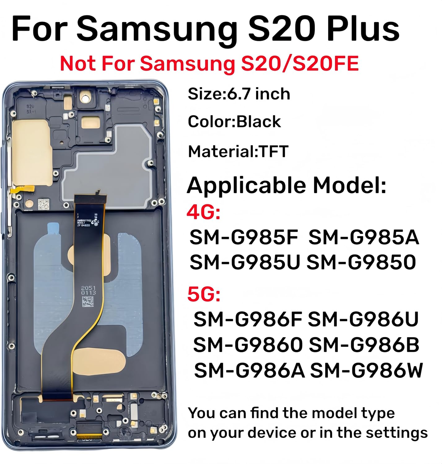 TFT Galaxy S20 Plus Screen Replacement for Samsung Galaxy S20 Plus LCD Screen Touch Digitizer Display Pantalla with Frame Tool kit S20+ 4G G985F 5G G986U(no Fingerprint)
