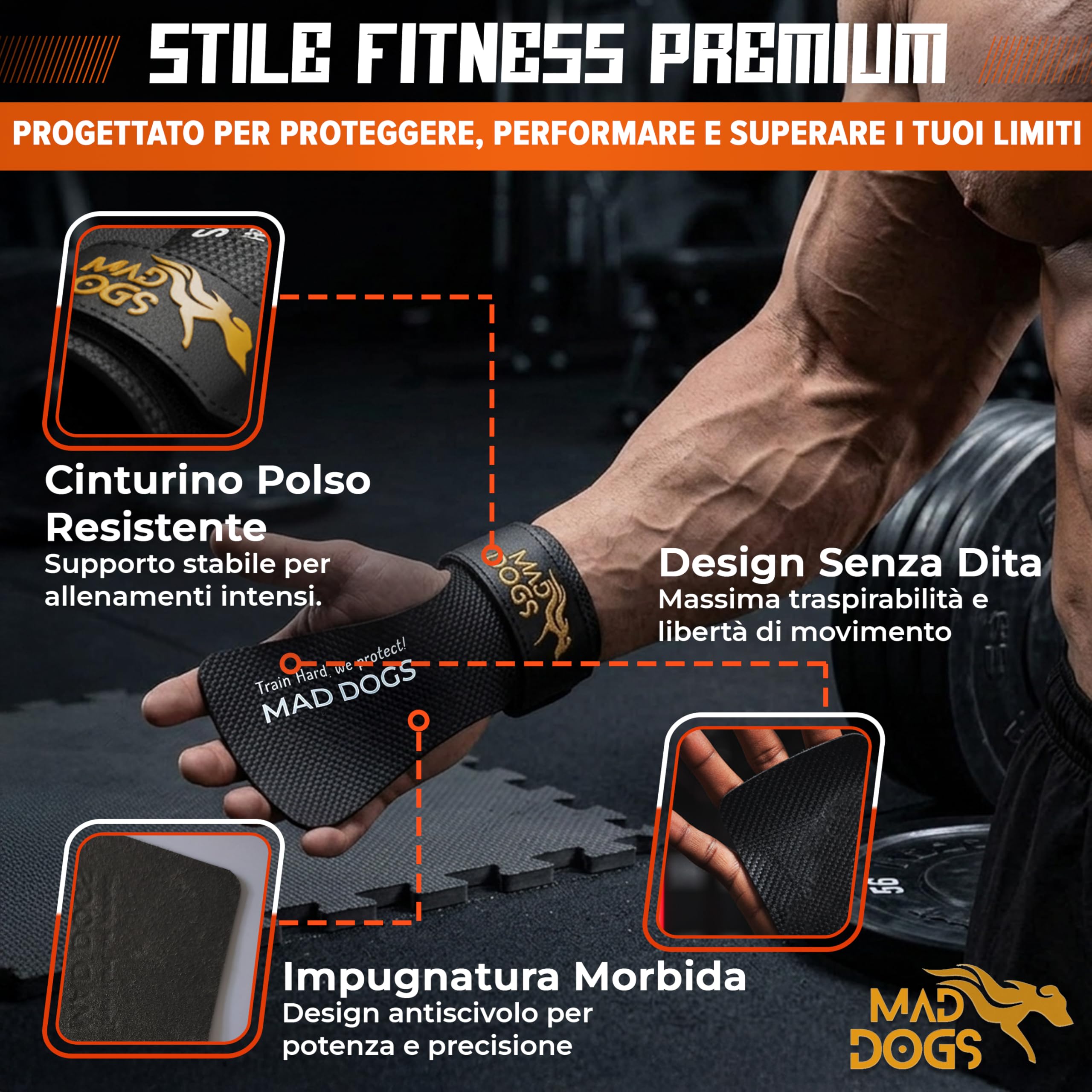MAD DOGS Boxer Strada per Crossfit e Cross Training, Hand Grips con cuscino, protezione e comfort, design senza fori, unisex