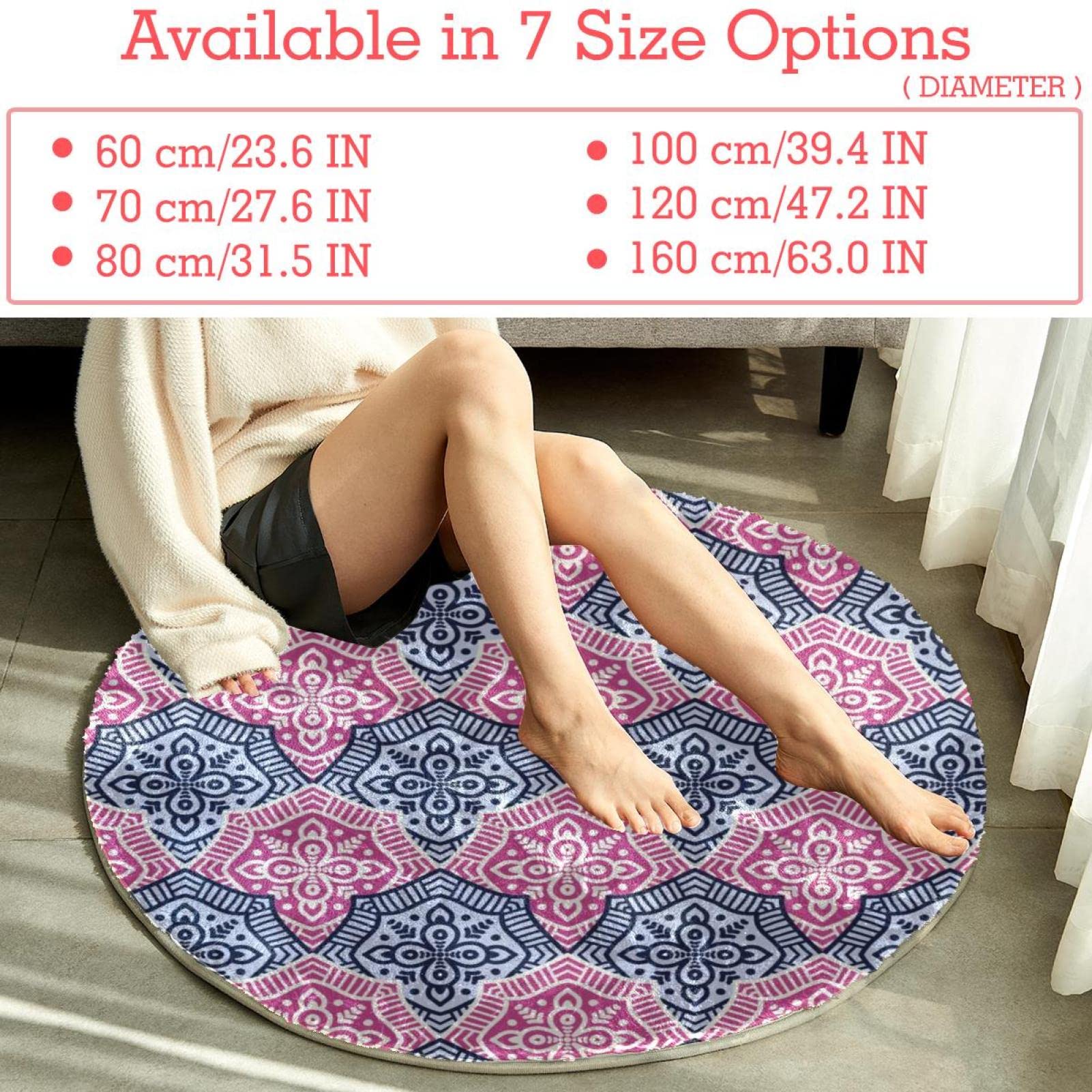 Runder Teppich für Schlafzimmer, Shaggy, weich, waschbar, Rosa / Violett