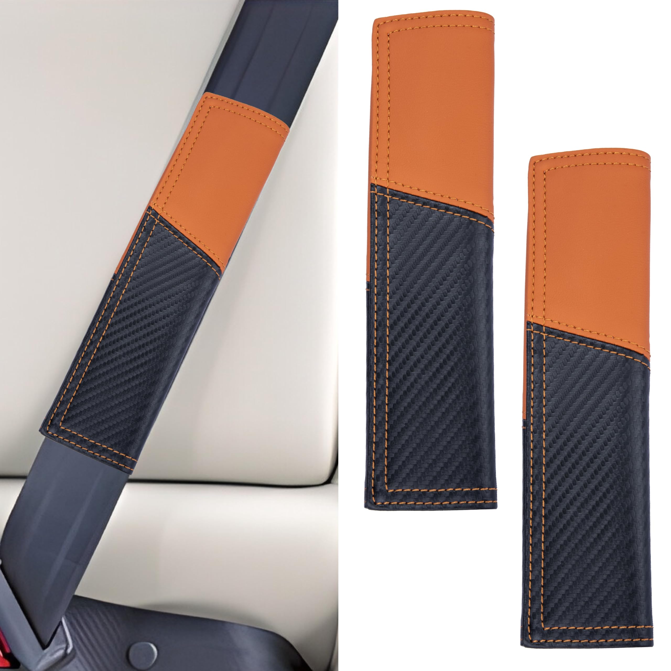 ecocstm 2 PCS Car Seat Belt Cover Pad, Carbon Fiber Safety Seatbelt Shoulder Strap Covers, Breathable Leather Soft Harness Pad, Interior Car