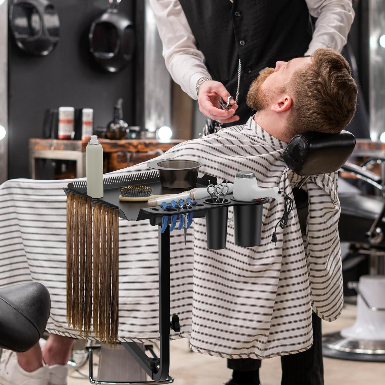 Hair Extension Tool Tray, Metal Salon Tray Attached to Chair, Styling Chair Trays with 360 Degree Rotation, Adjustable Hairstylist Color Trays, for Salon, Barber, Tattoo Chairs