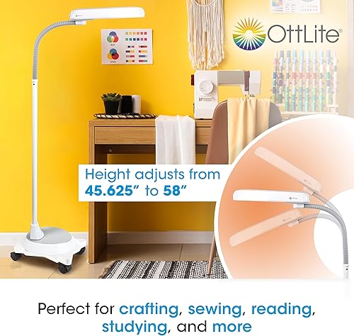 Miniatura 4 de OttLite Lámpara de pie de 18 vatios con cuello flexible, accesorio de base de rueda incluido, color blanco