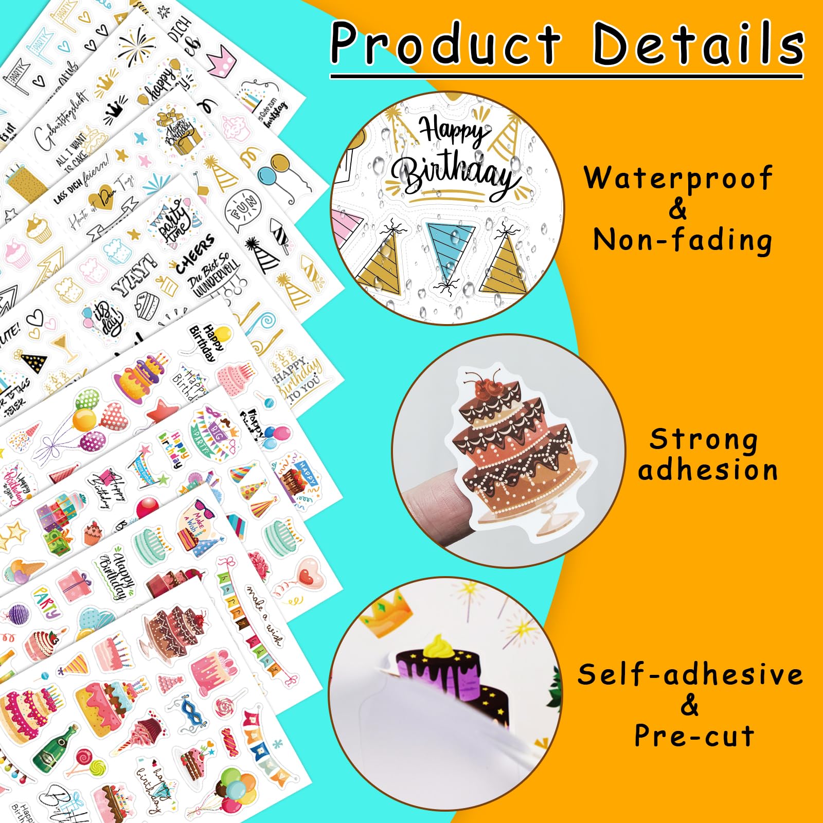 345 Pegatinas De Cumpleaños Transparentes - 8 Hojas Con Diseños De Fiesta, Globos, Pasteles, Para Decorar Libro De Visitas, Diarios, Teléfonos Y Manualidades