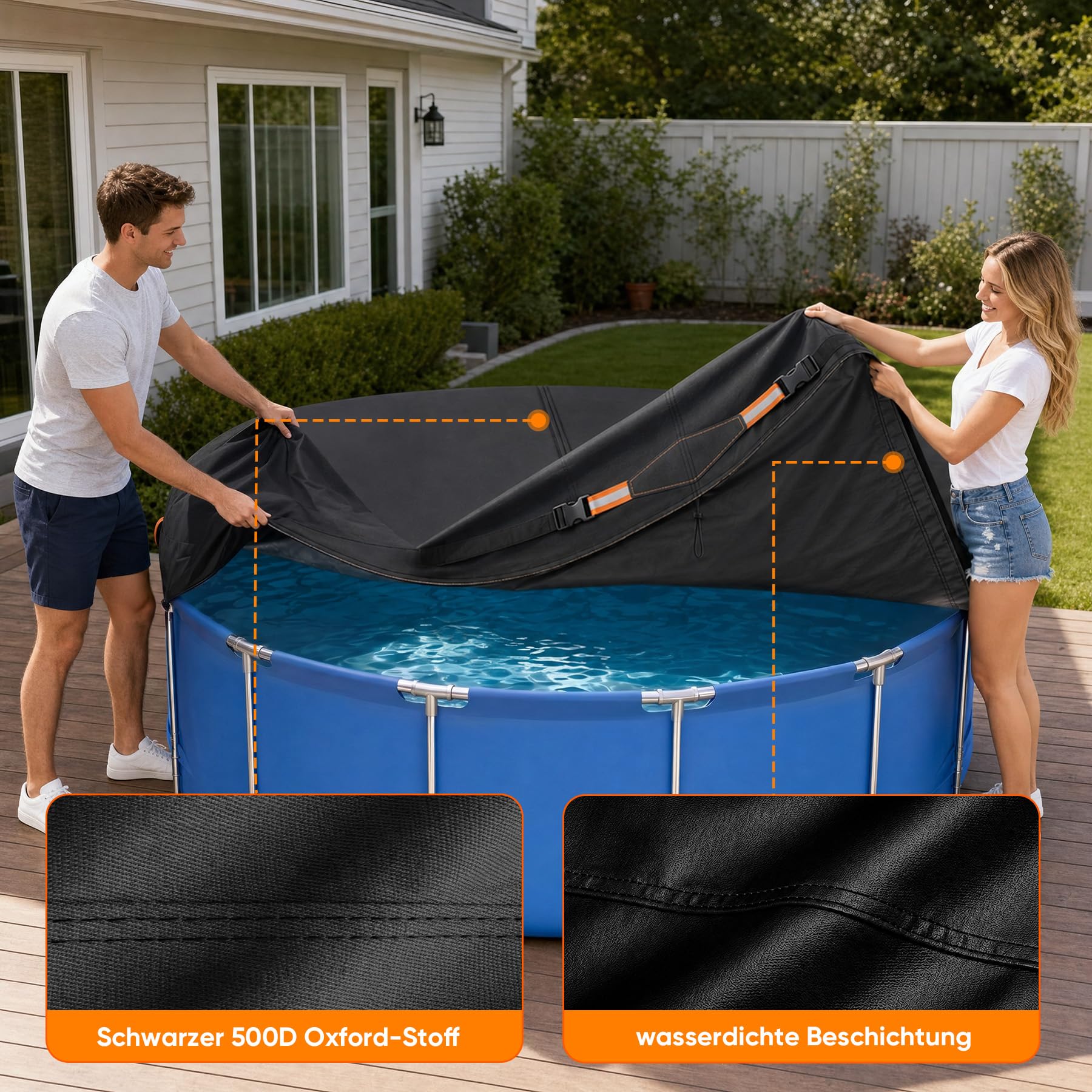Telo di copertura per piscina rotonda, in tessuto Oxford rinforzato, extra spesso e resistente, per piscine rotonde, con fibbie e coulisse, diametro 244 cm