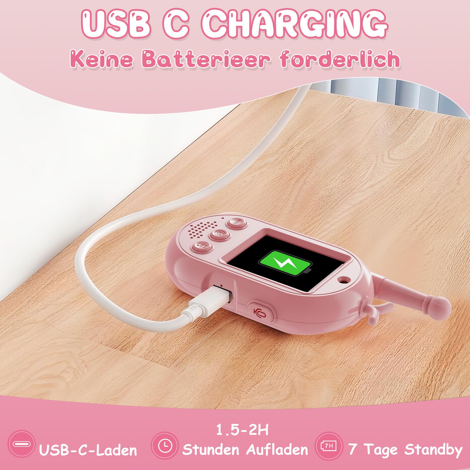 Video Walkie Talkie Bambini, 2 Walkie Talkie Ricaricabili con Display, Comunicazione Radio Bidirezionale, Lunga Portata, Regalo per Bambini e Bambine dai 3 ai 12 Anni. (Rosa + Viola)
