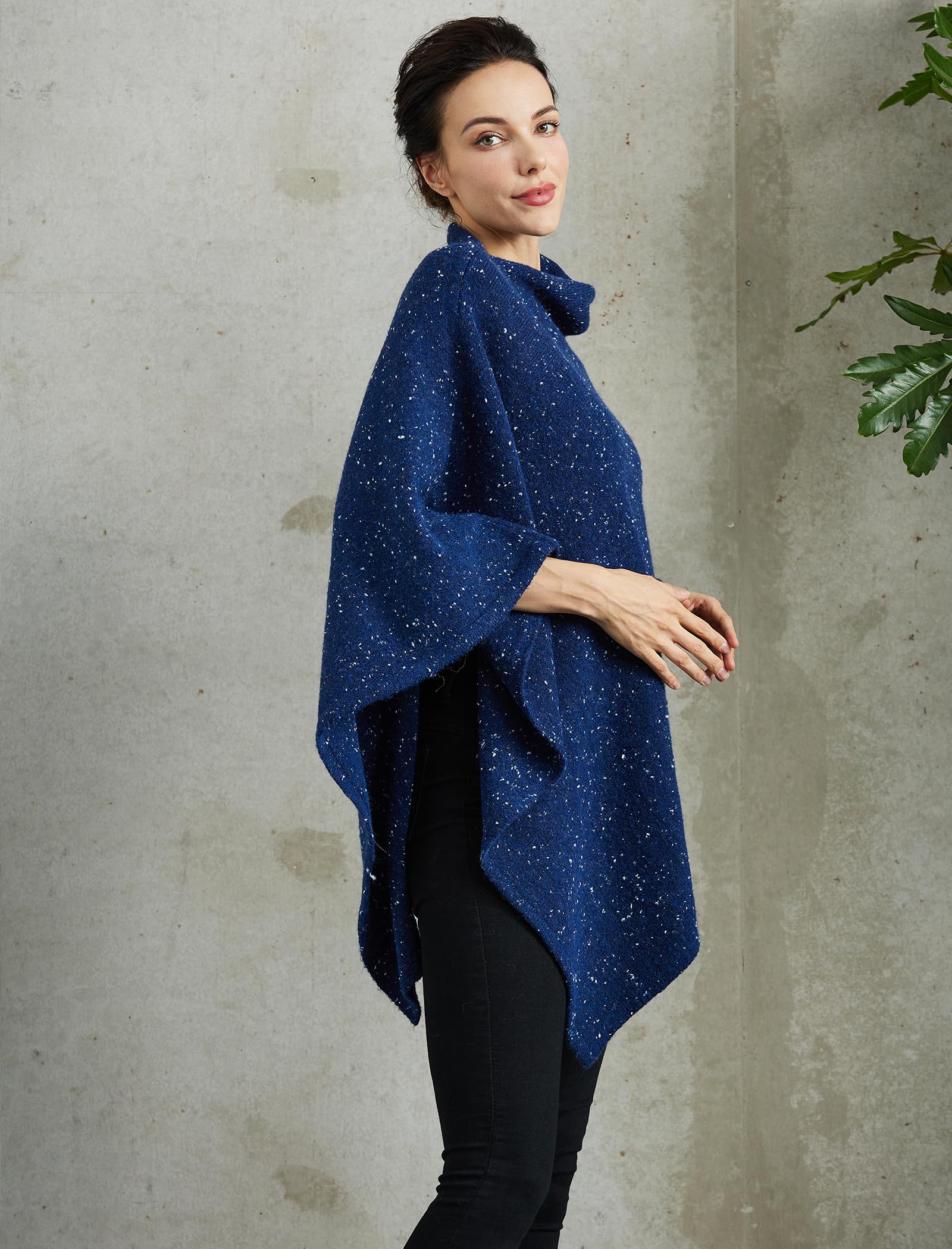 BEAUTELICATE Poncho a Maglia Donna Poncho Mantella Misto Lana Tweed Stola Coprispalle Pullover Senza Braccia per Invernale Autunno