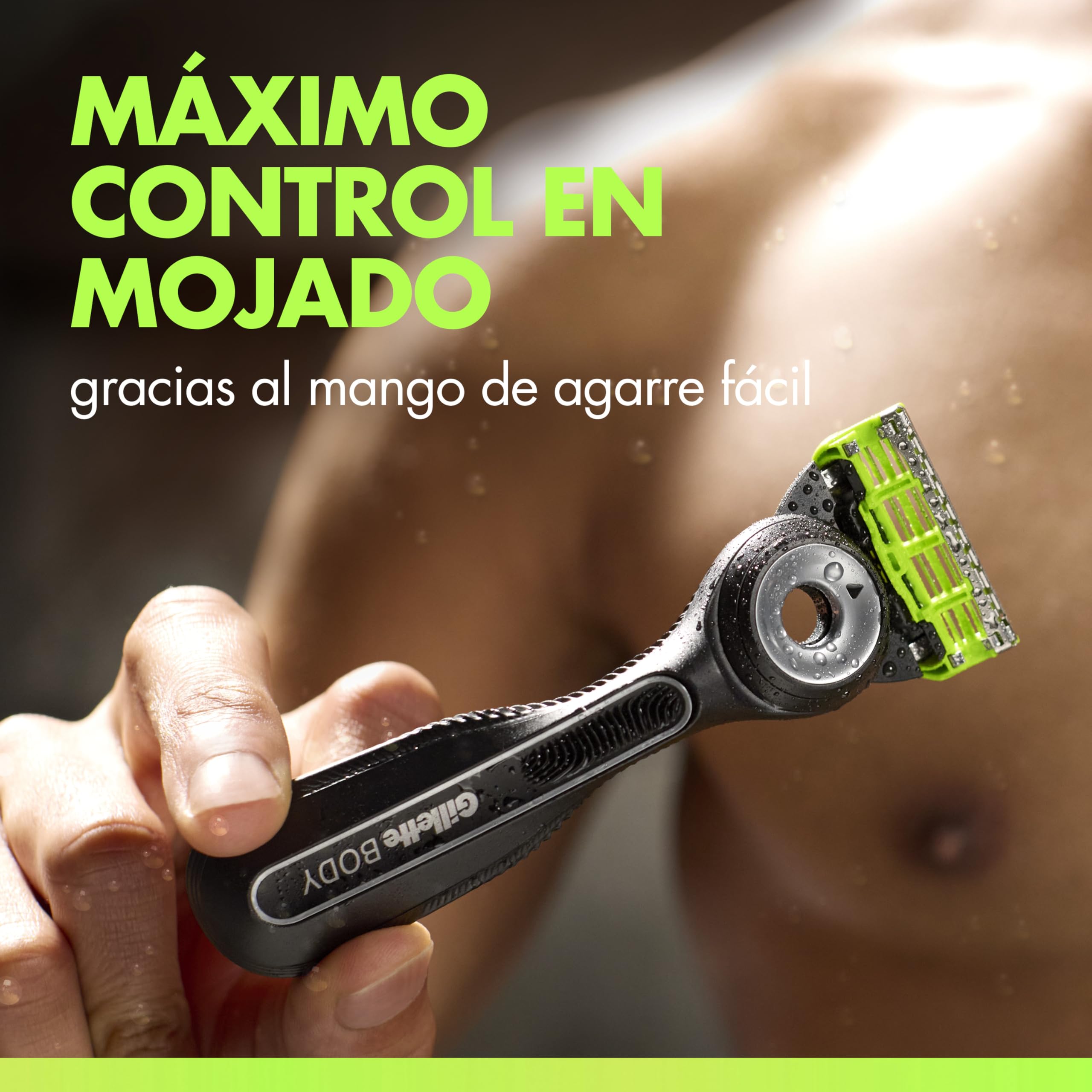 GilletteLabs Body + Intimate Maquinilla Corporal Hombre con 5 Recambios - Mango de Goma, Cuchillas con Barra Anti-vellos Encarnados Y Soporte Magnético, Depilación Íntima Y Afeitado Corporal Masculino