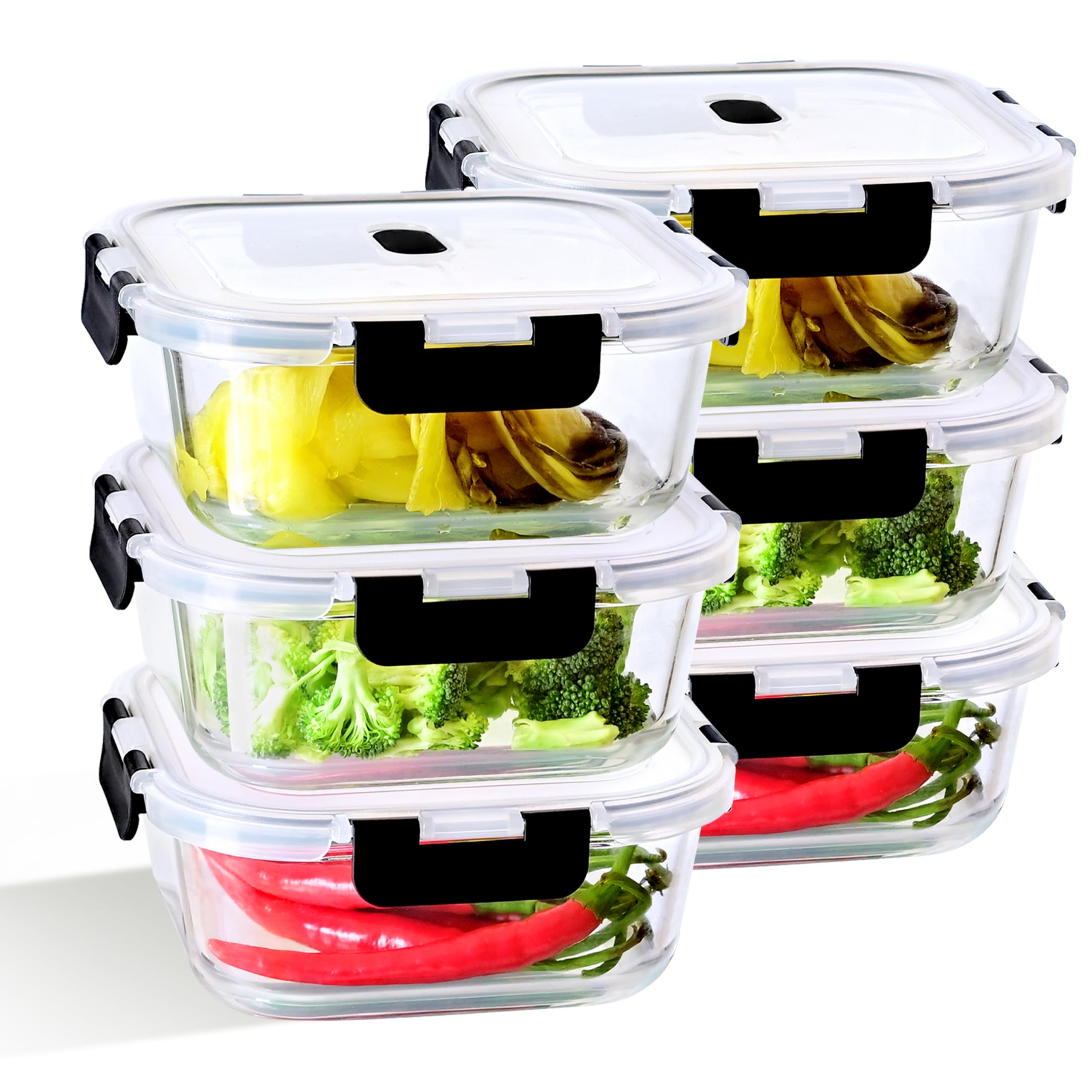 IUGHN 6-pack Glass Containers With Lids, 1200ml Glass Food Containers With Lids, Dishwasher Safe, Meal Prep Containers Glass,BPA Free Food Storage Containers With Lids Airtight, and 1 Cleaning Sponge — image 1