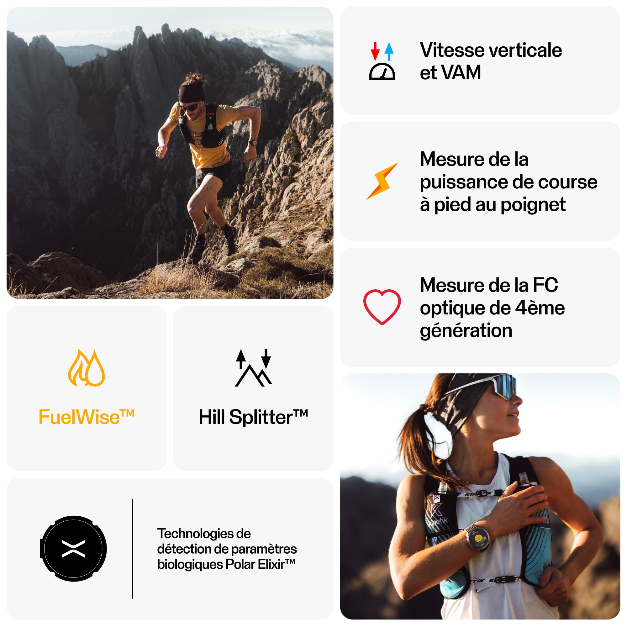 Polar Grit X2 Pro Montre GPS pour Randonnée Trail Bracelet Cuir Navigation avancée Suivi paramètres biologiques FC